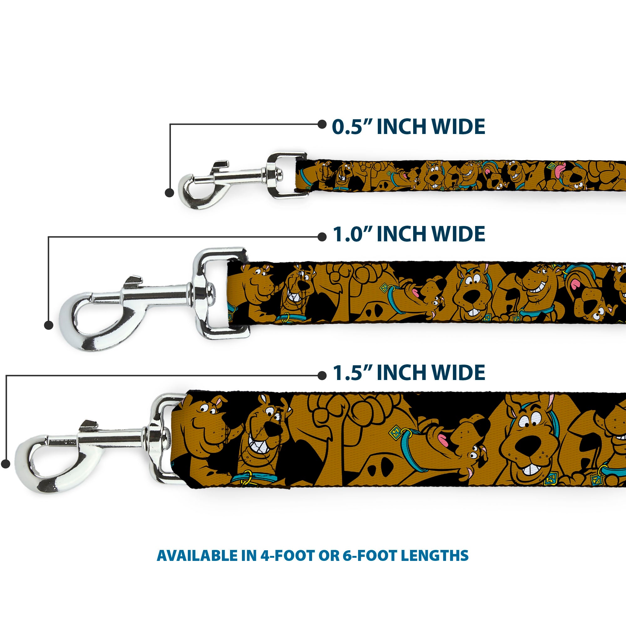 Dog Leash - Scooby Doo Stacked CLOSE-UP Black Dog Leashes Scooby Doo