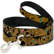 Dog Leash - Scooby Doo Stacked CLOSE-UP Black Dog Leashes Scooby Doo