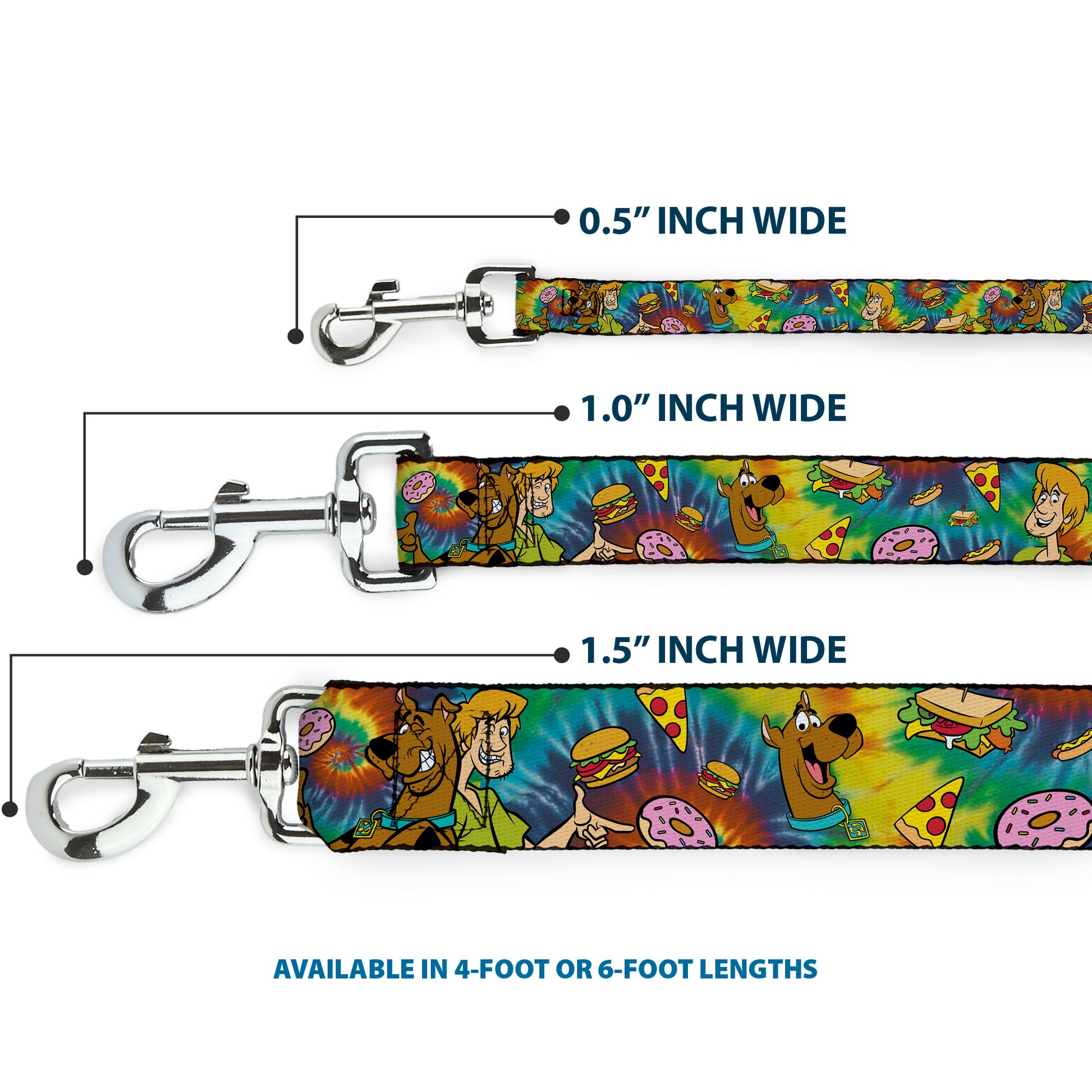 Dog Leash - Scooby Doo and Shaggy Poses/Munchies Tie Dye Multi Color Dog Leashes Scooby Doo