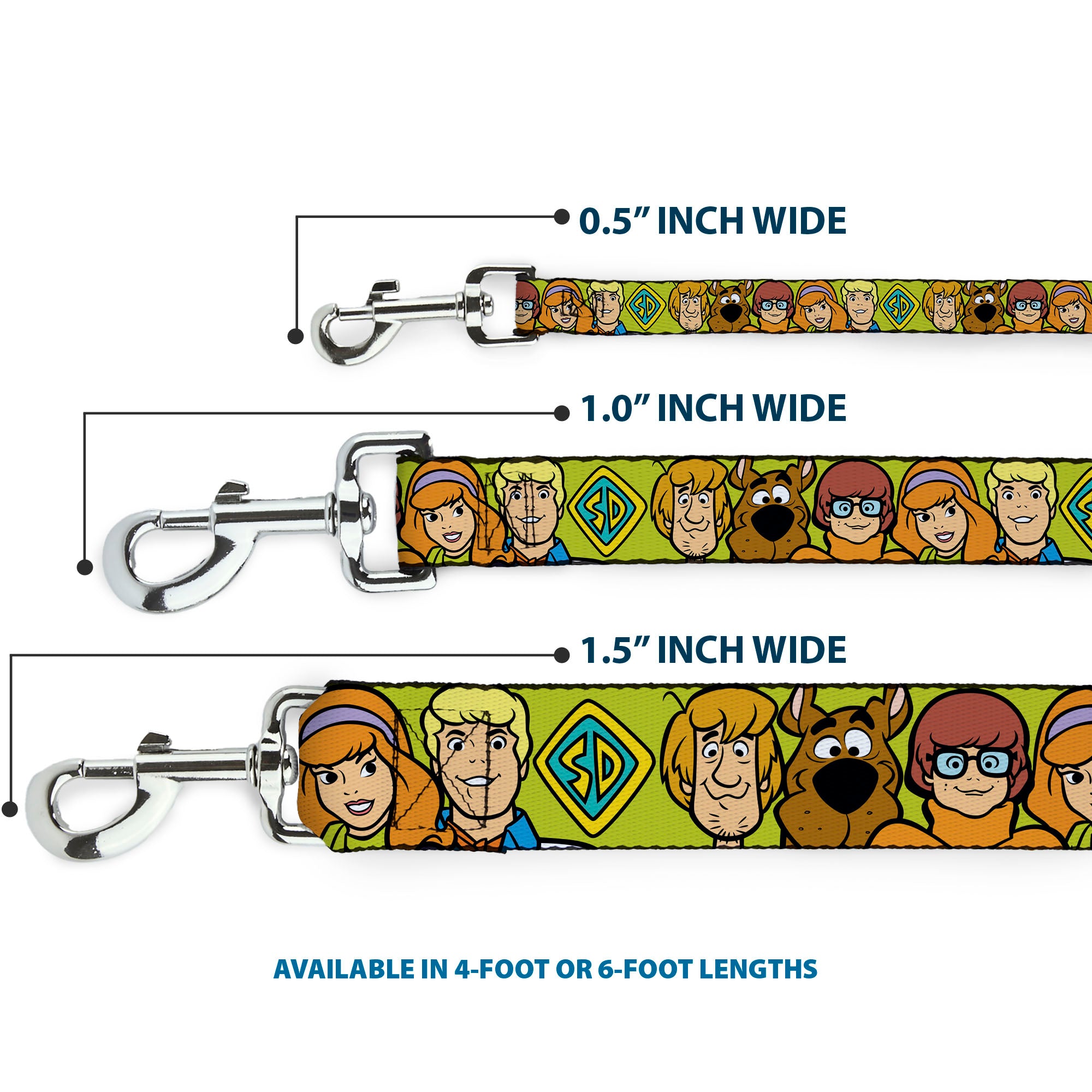 Dog Leash - Scooby Doo Character Faces Close-Up Green Dog Leashes Scooby Doo