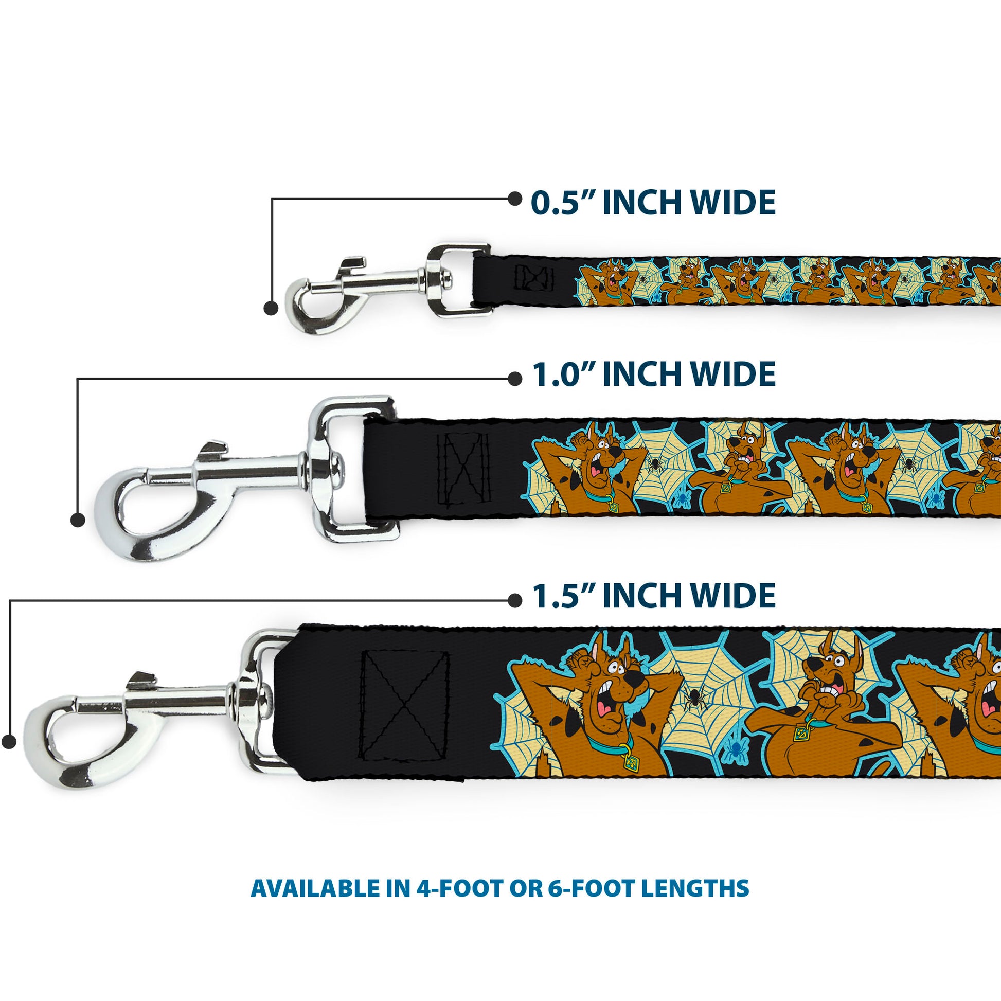 Dog Leash - Scooby-Doo Scared Spider Web Poses Black Dog Leashes Scooby Doo