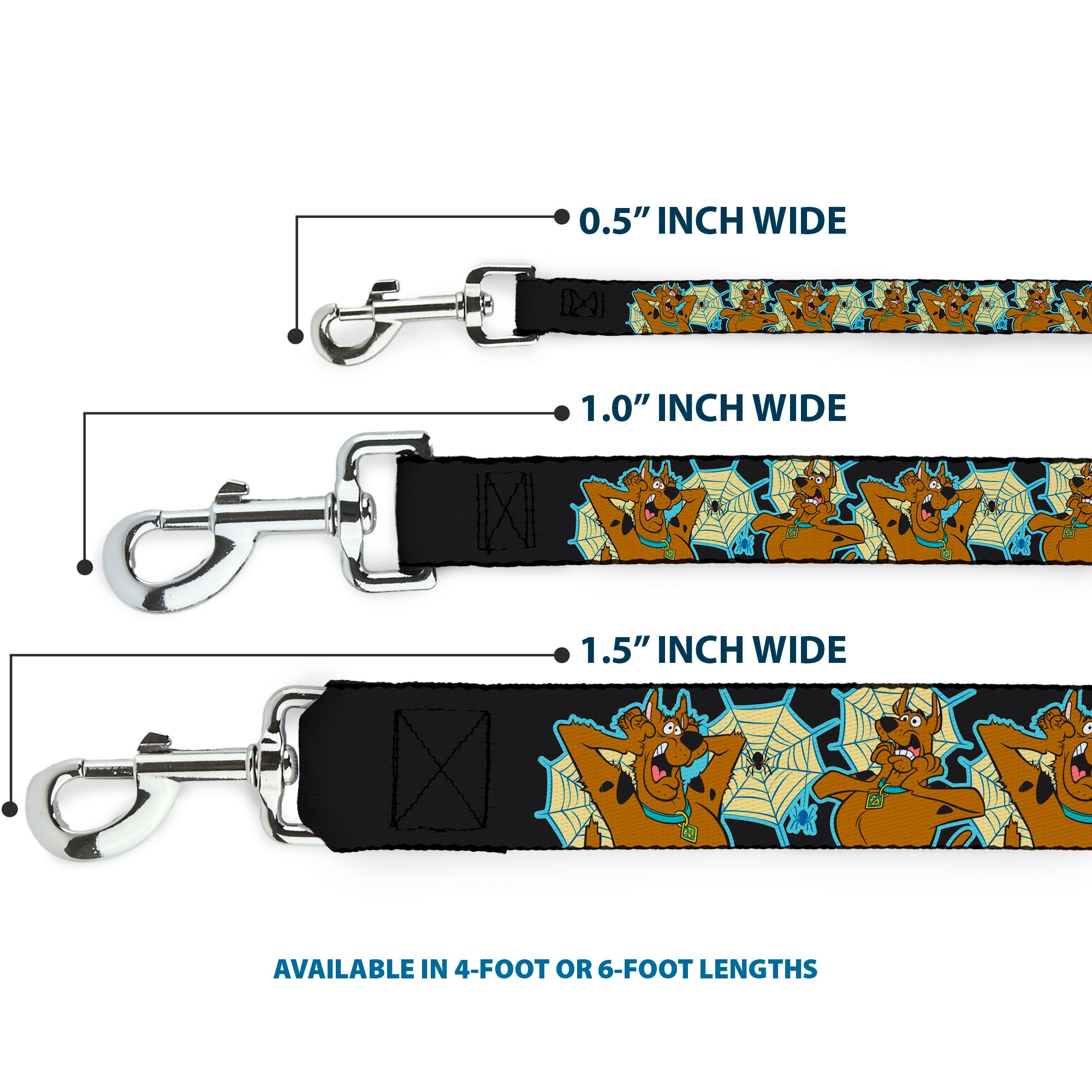 Dog Leash - Scooby-Doo Scared Spider Web Poses Black Dog Leashes Scooby Doo