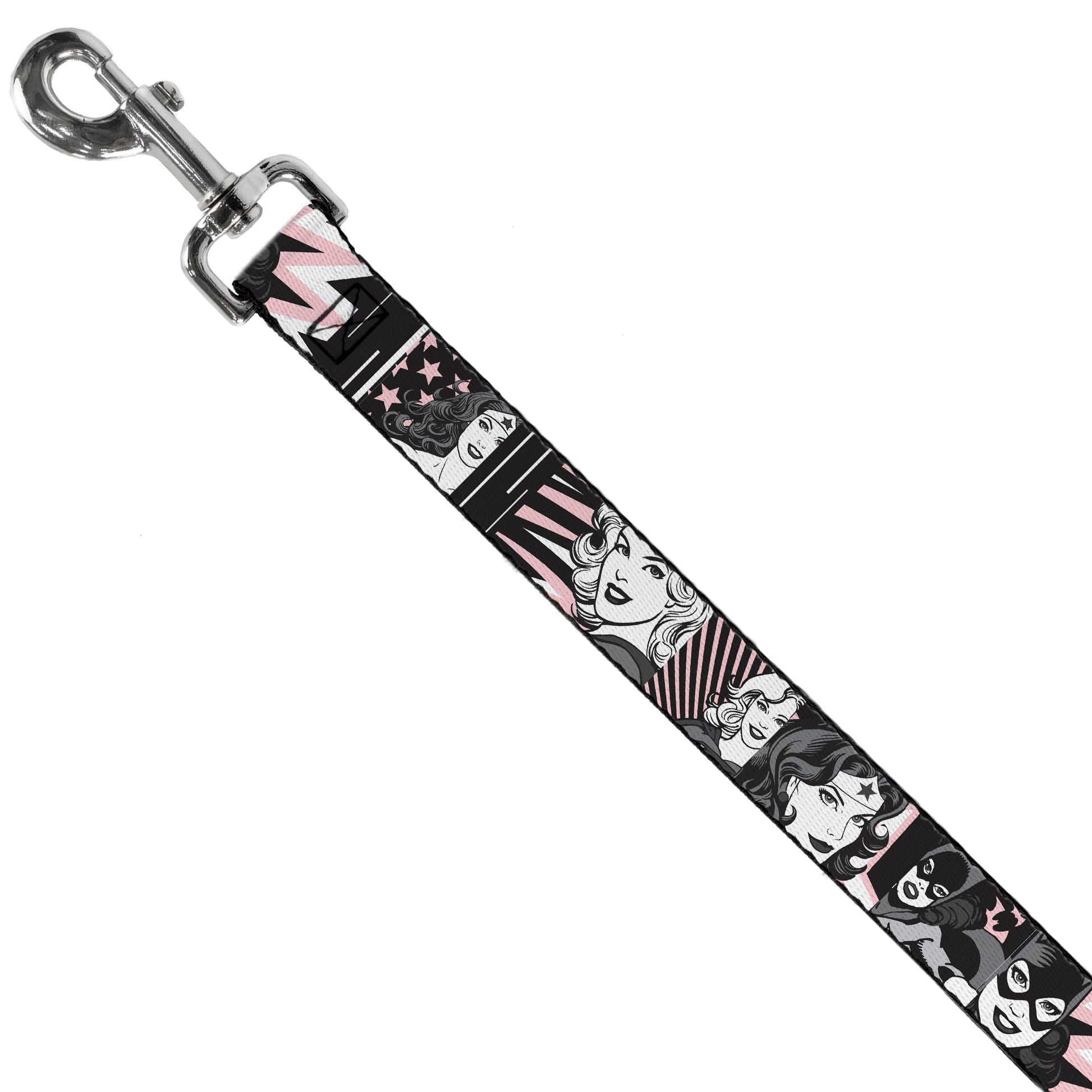 Dog Leash - Batgirl/Wonder Woman/Supergirl Retro Panels Black/Pink/White Dog Leashes DC Comics