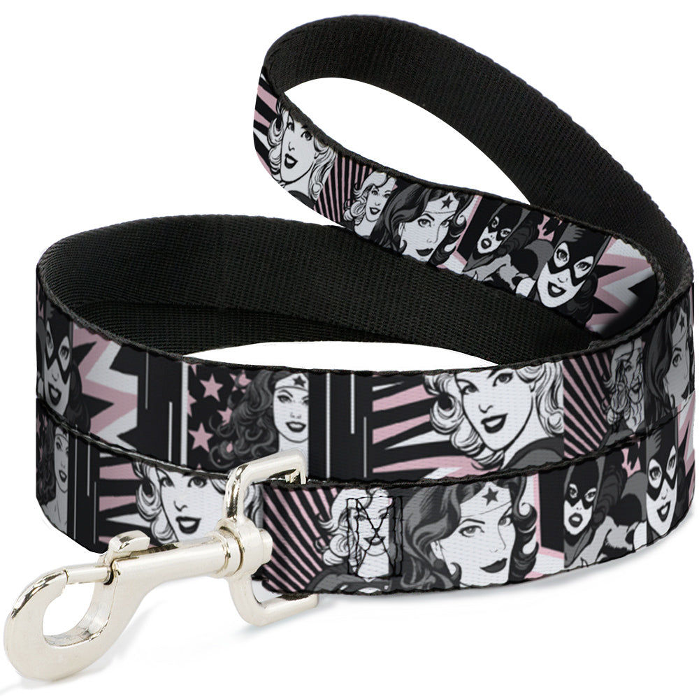 Dog Leash - Batgirl/Wonder Woman/Supergirl Retro Panels Black/Pink/White Dog Leashes DC Comics
