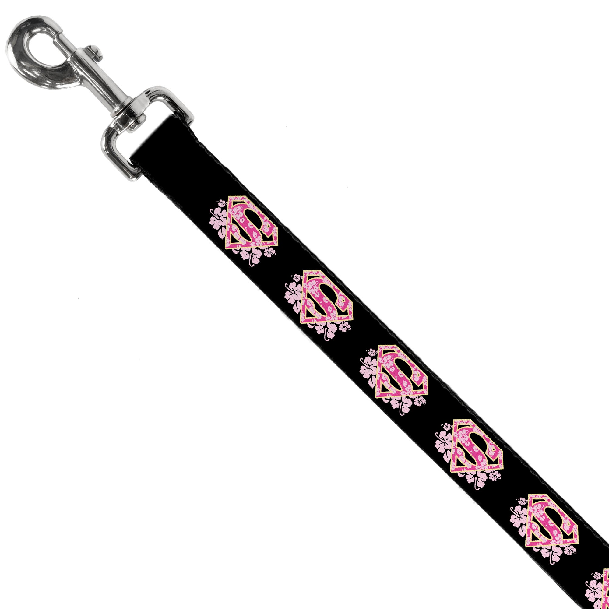Dog Leash - Super Shield Hibiscus Design Black/Pink Dog Leashes DC Comics