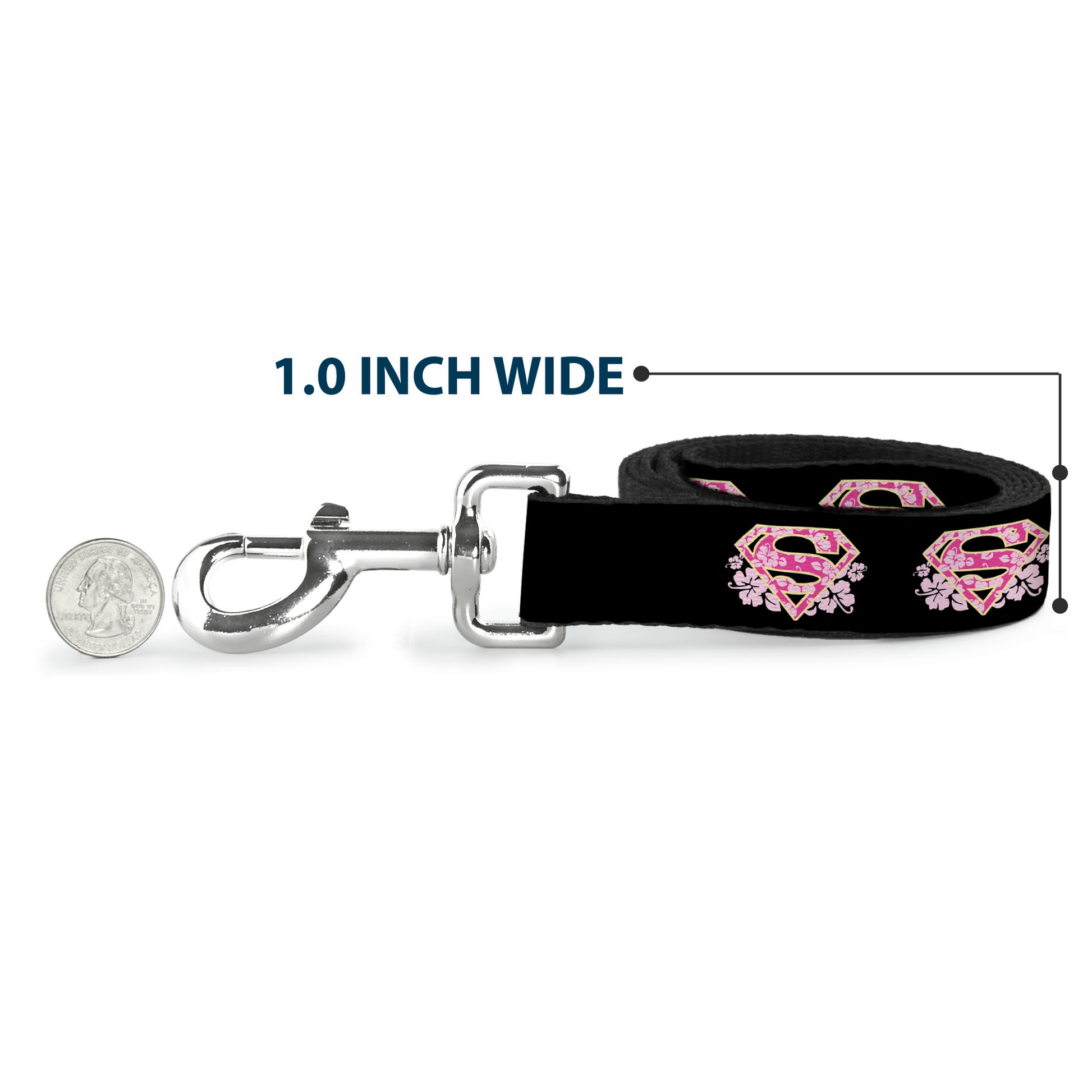 Dog Leash - Super Shield Hibiscus Design Black/Pink Dog Leashes DC Comics