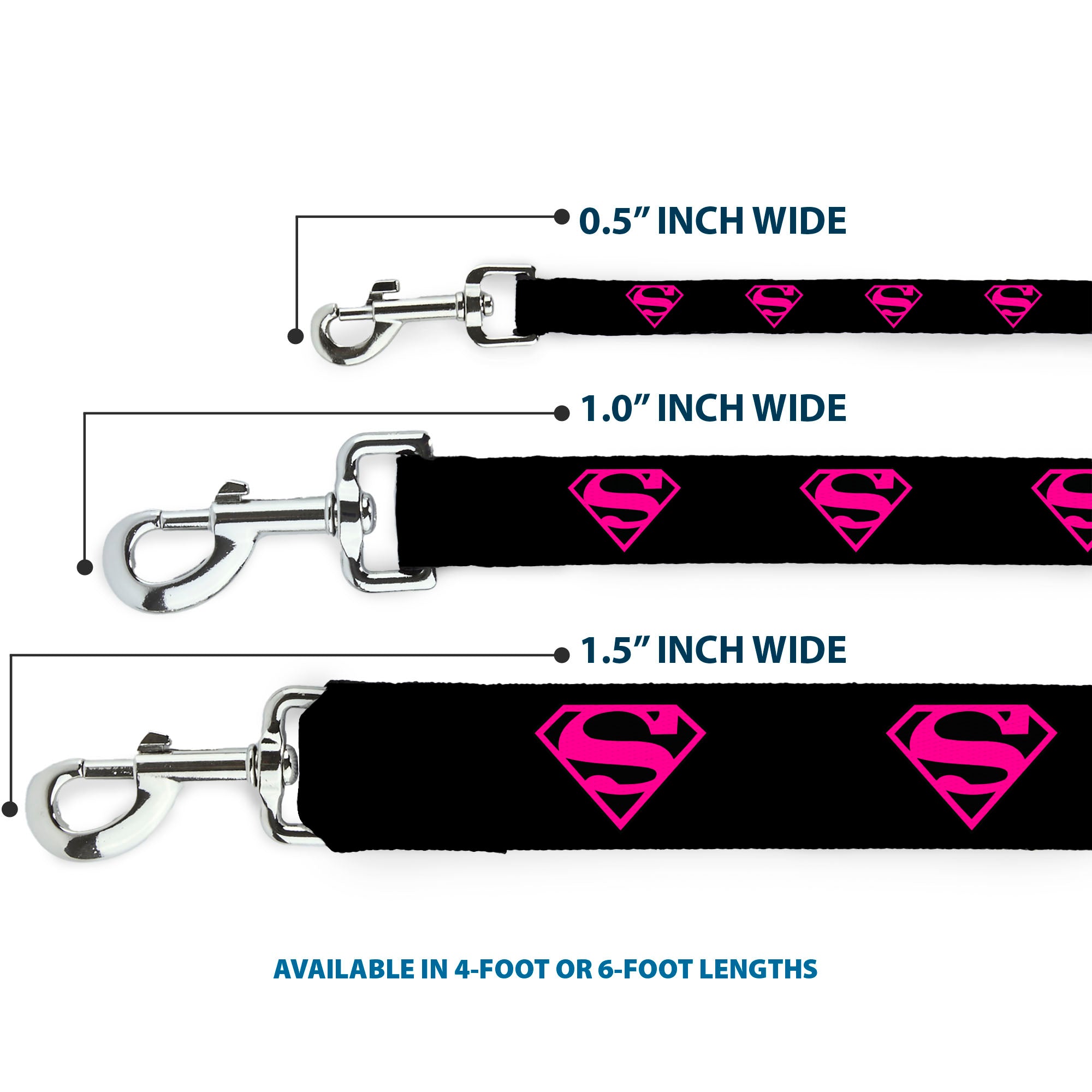 Dog Leash - Superman Shield Black/Hot Pink Dog Leashes DC Comics