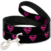 Dog Leash - Superman Shield Black/Hot Pink Dog Leashes DC Comics