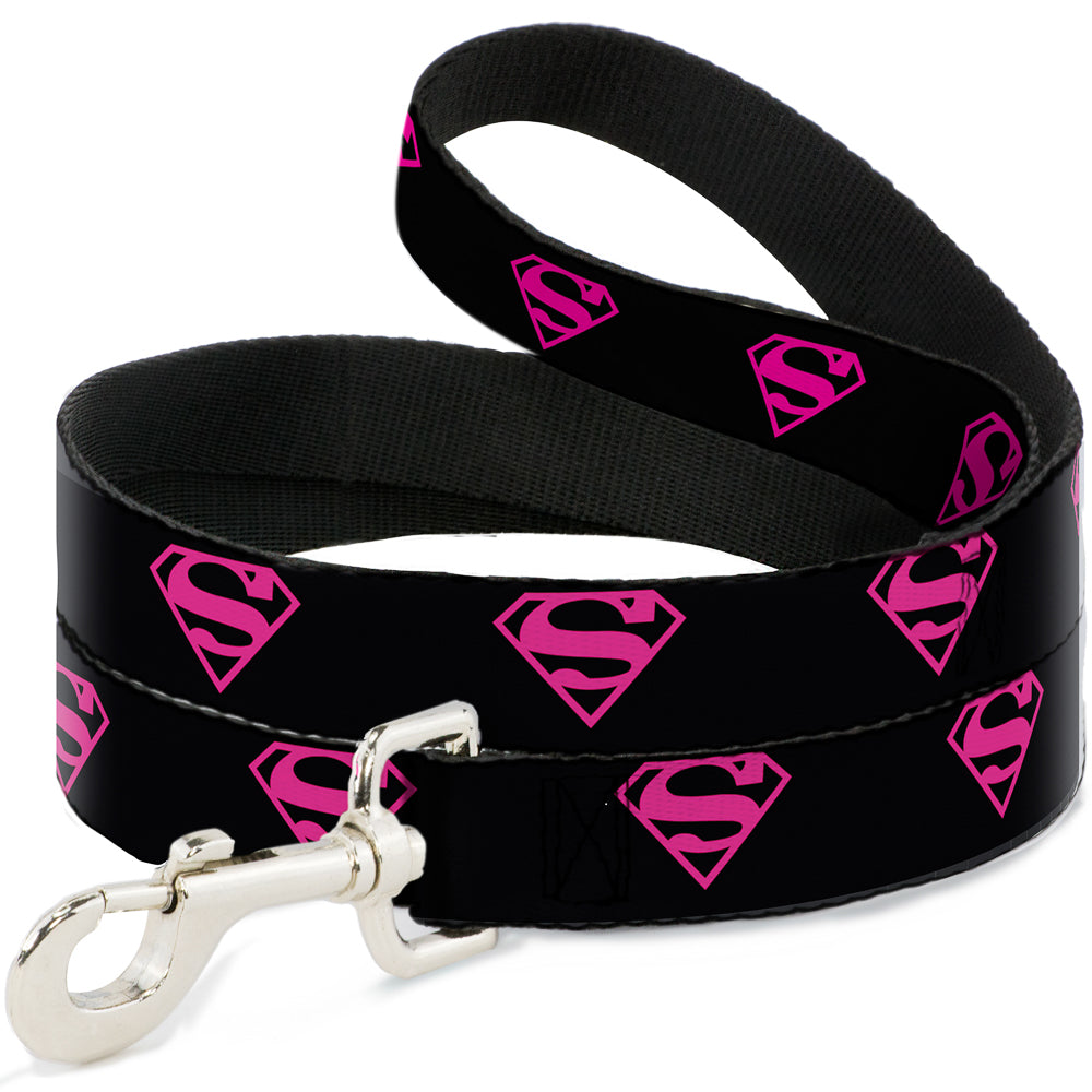 Dog Leash - Superman Shield Black/Hot Pink Dog Leashes DC Comics