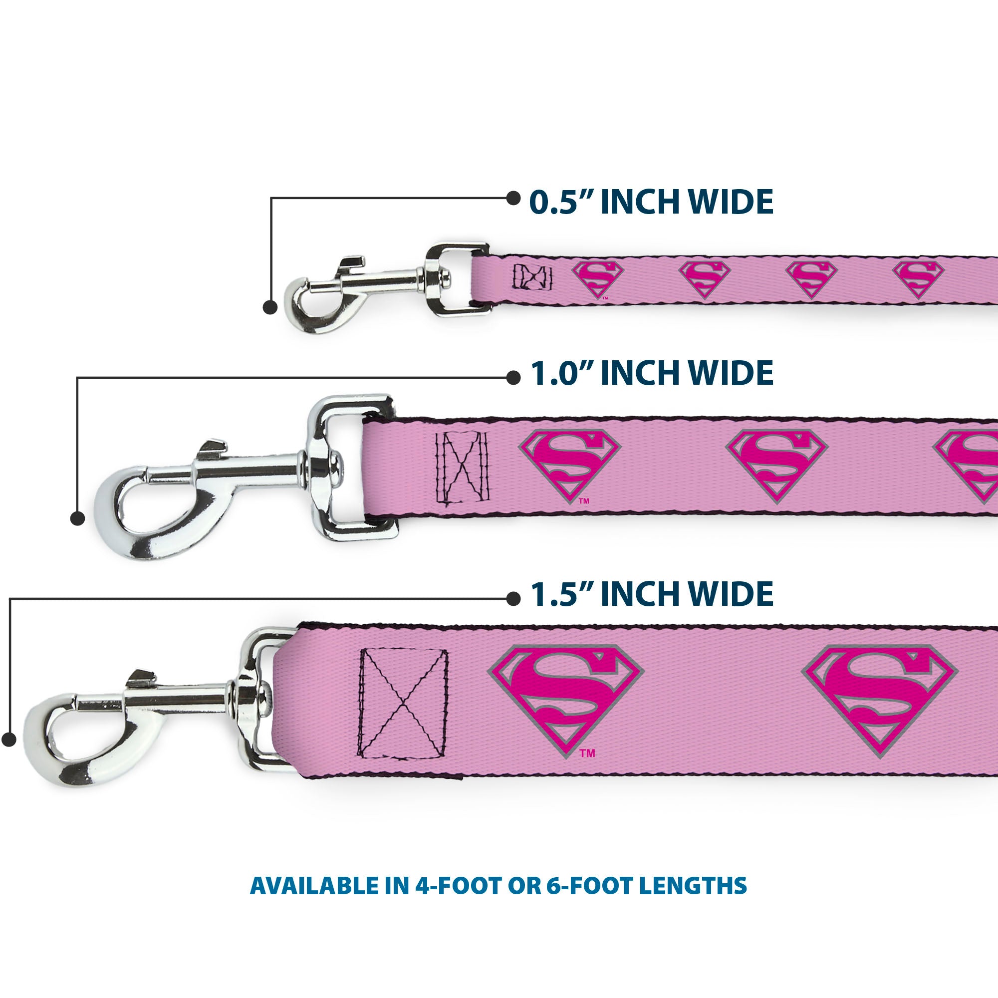 Dog Leash - Superman Shield Pink Dog Leashes DC Comics