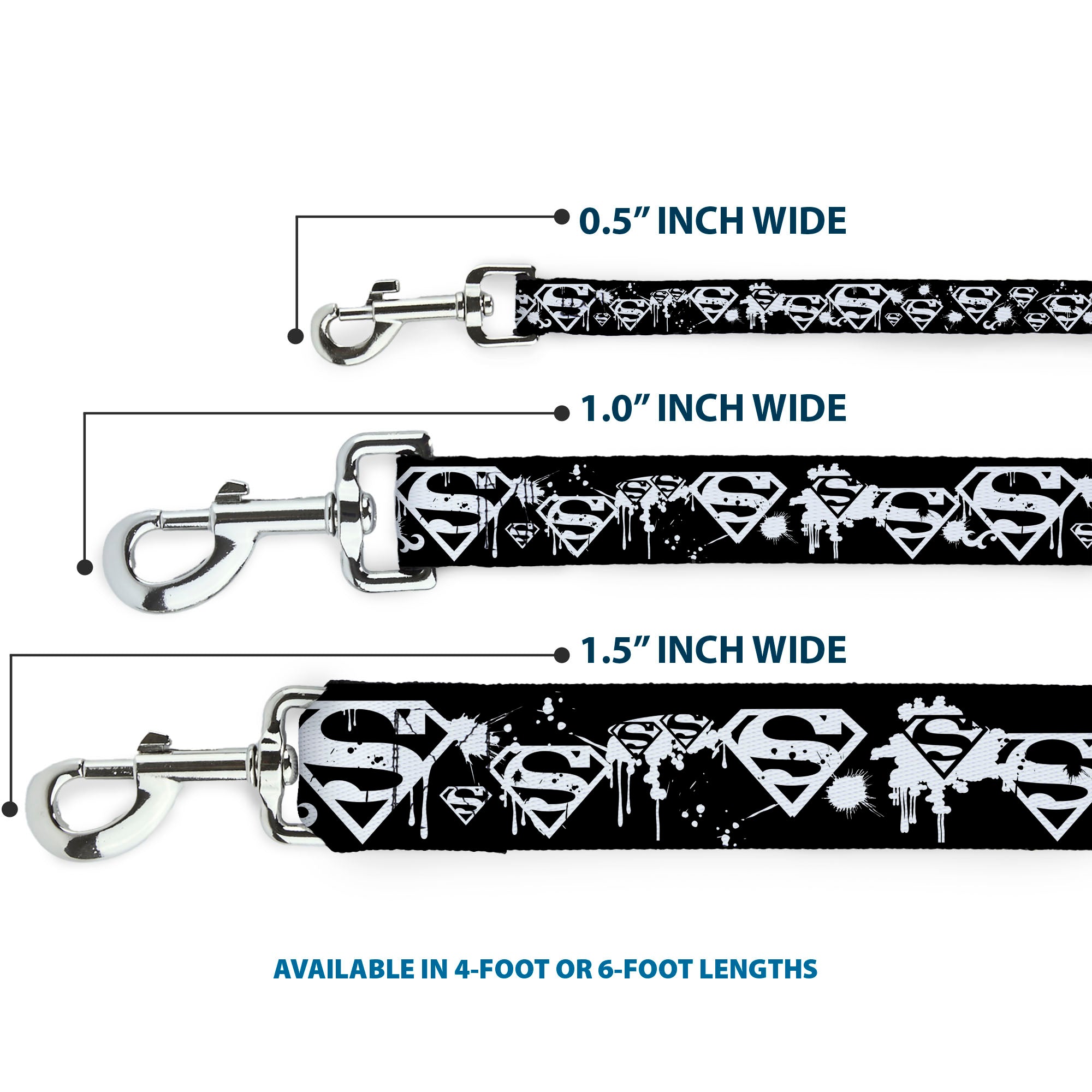 Dog Leash - Superman Shield Splatter Black/White Dog Leashes DC Comics