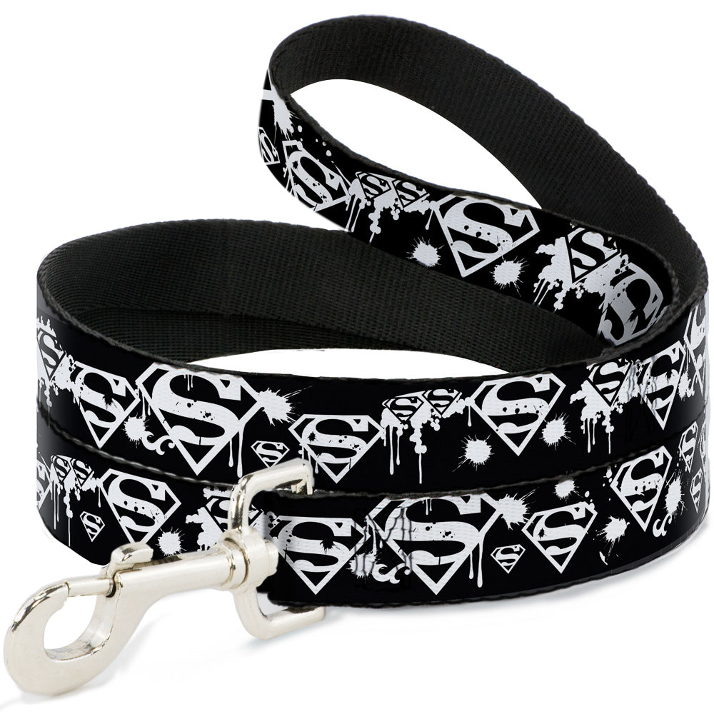 Dog Leash - Superman Shield Splatter Black/White Dog Leashes DC Comics
