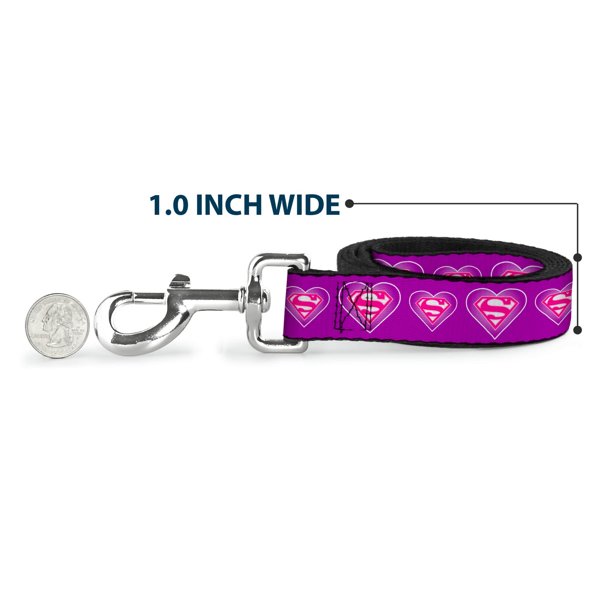 Dog Leash - Superman Logo in Heart Purple/White/Pink Dog Leashes DC Comics