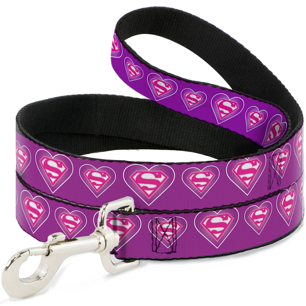 Dog Leash - Superman Logo in Heart Purple/White/Pink Dog Leashes DC Comics
