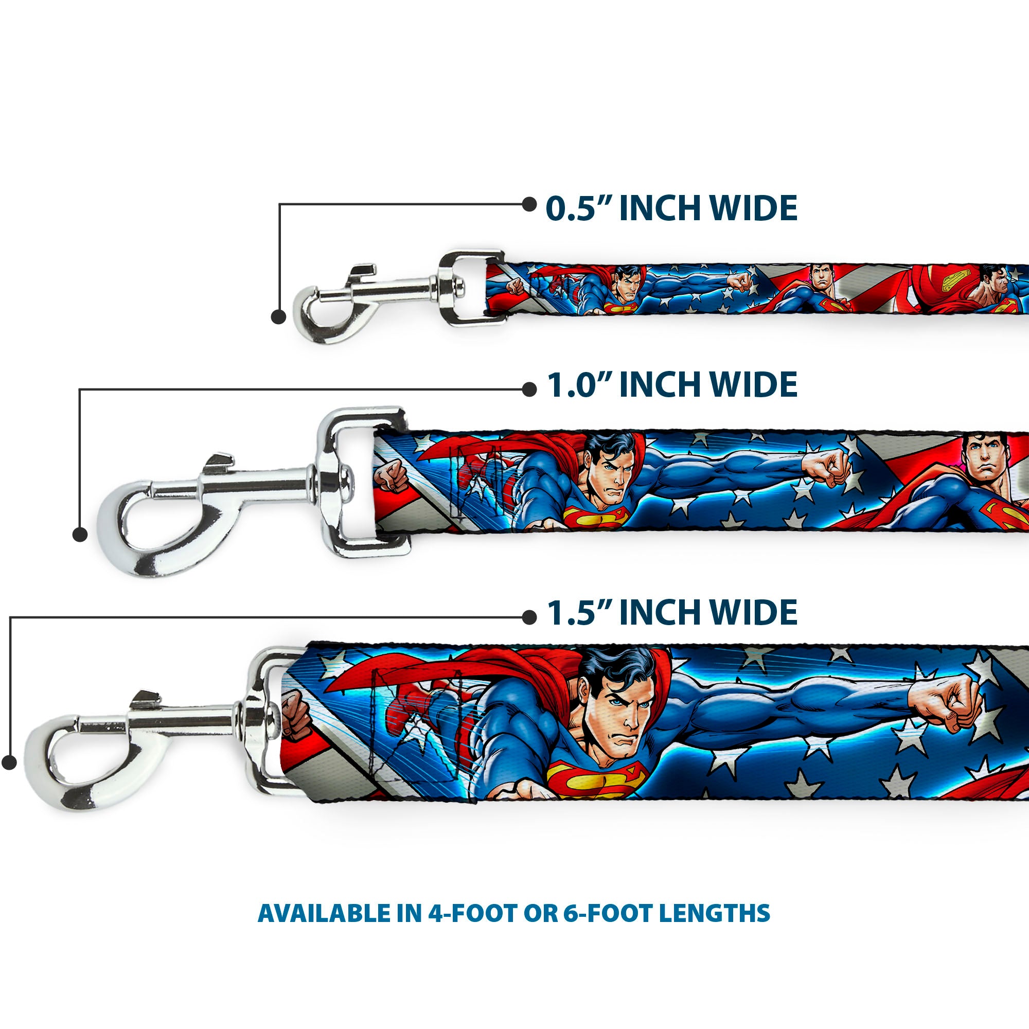 Dog Leash - Superman Action Poses/Stars & Stripes Dog Leashes DC Comics