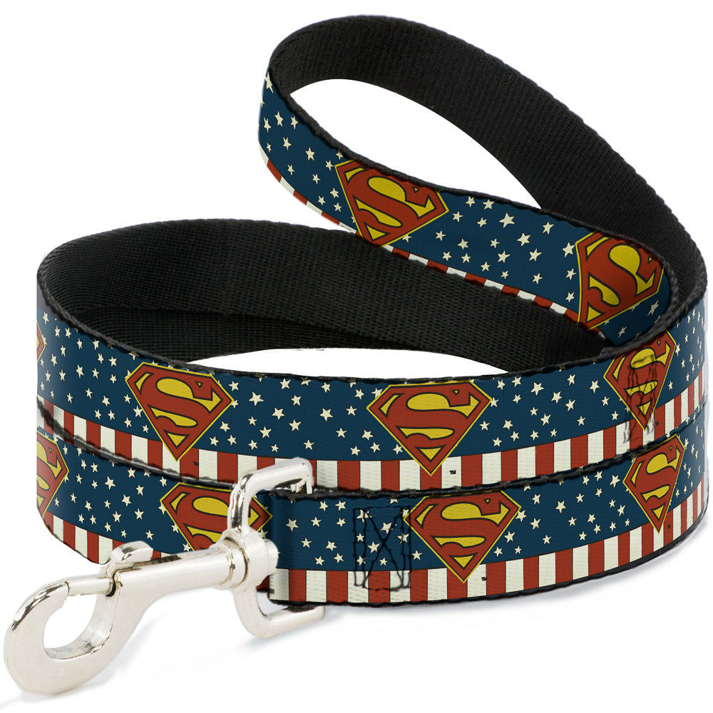 Dog Leash - Superman Shield Americana Red/White/Blue/Yellow Dog Leashes DC Comics
