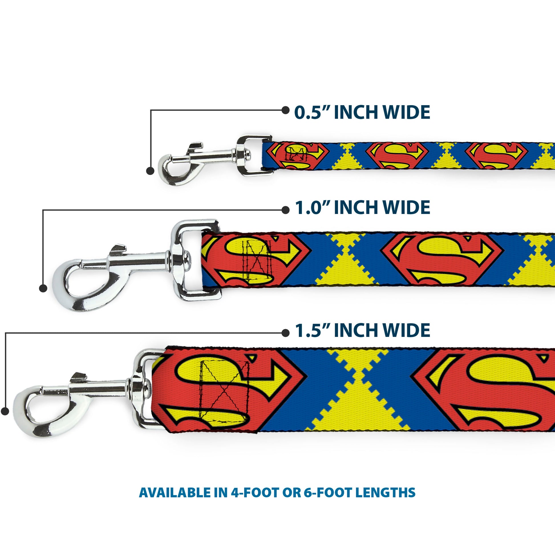 Dog Leash - Jagged Superman Shield CLOSE-UP Yellow/Blue/Red Dog Leashes DC Comics