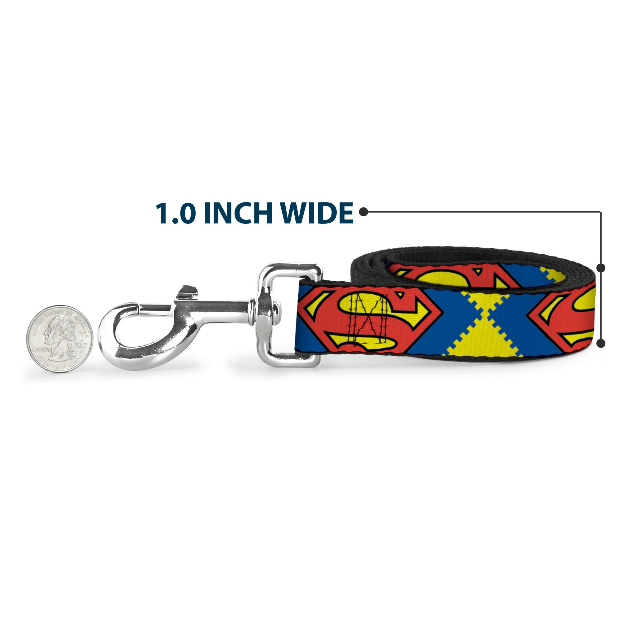 Dog Leash - Jagged Superman Shield CLOSE-UP Yellow/Blue/Red Dog Leashes DC Comics