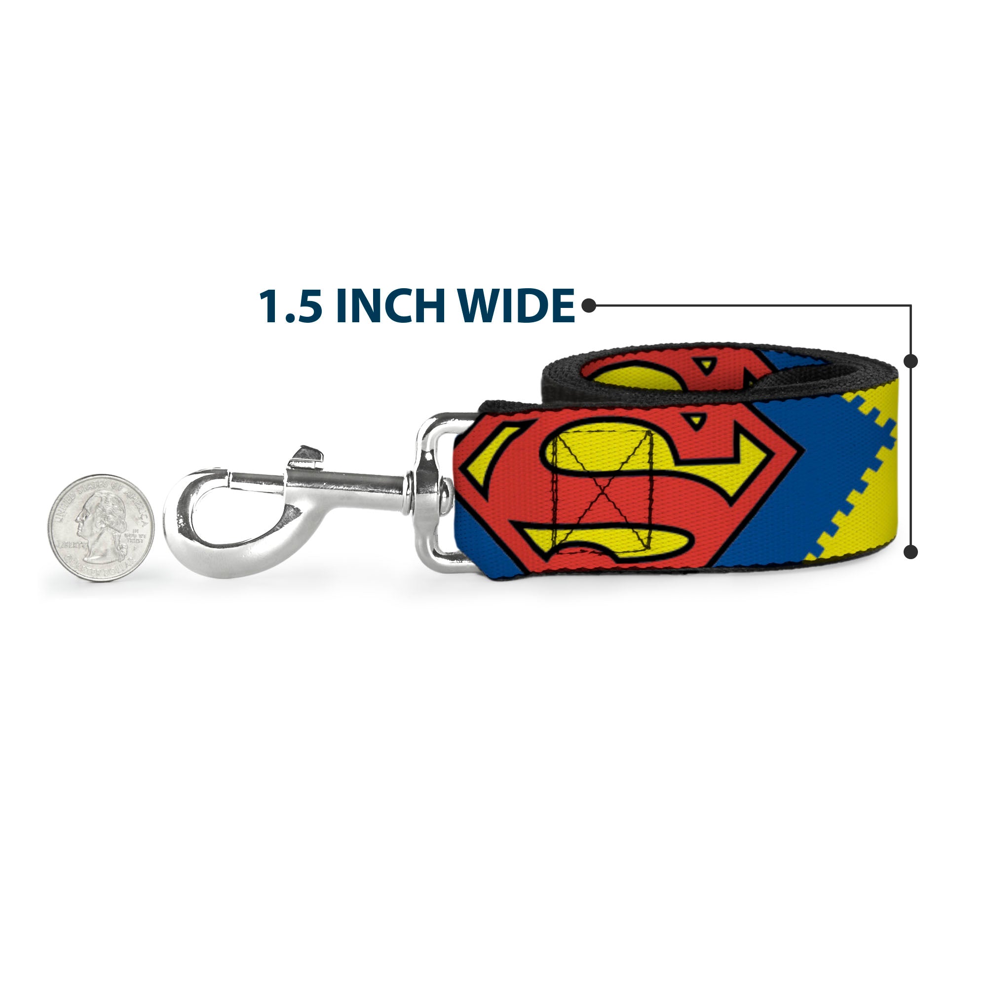 Dog Leash - Jagged Superman Shield CLOSE-UP Yellow/Blue/Red Dog Leashes DC Comics