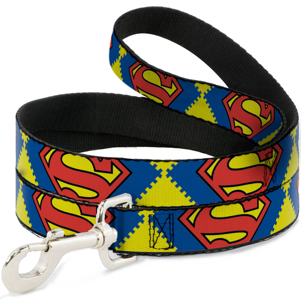 Dog Leash - Jagged Superman Shield CLOSE-UP Yellow/Blue/Red Dog Leashes DC Comics