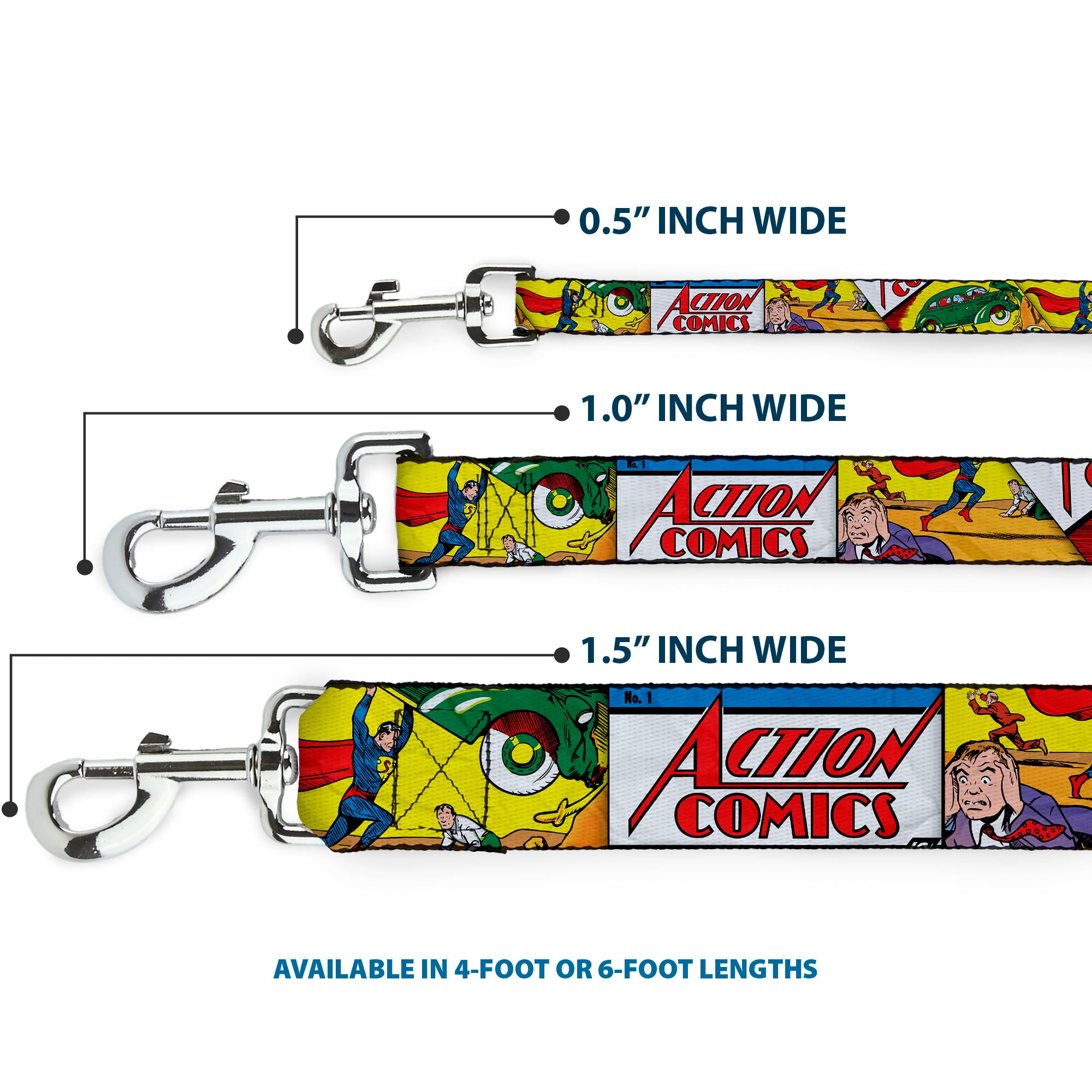 Dog Leash - Classic ACTION COMICS Issue #1 Cover Superman Lifting Car Stacked Dog Leashes DC Comics