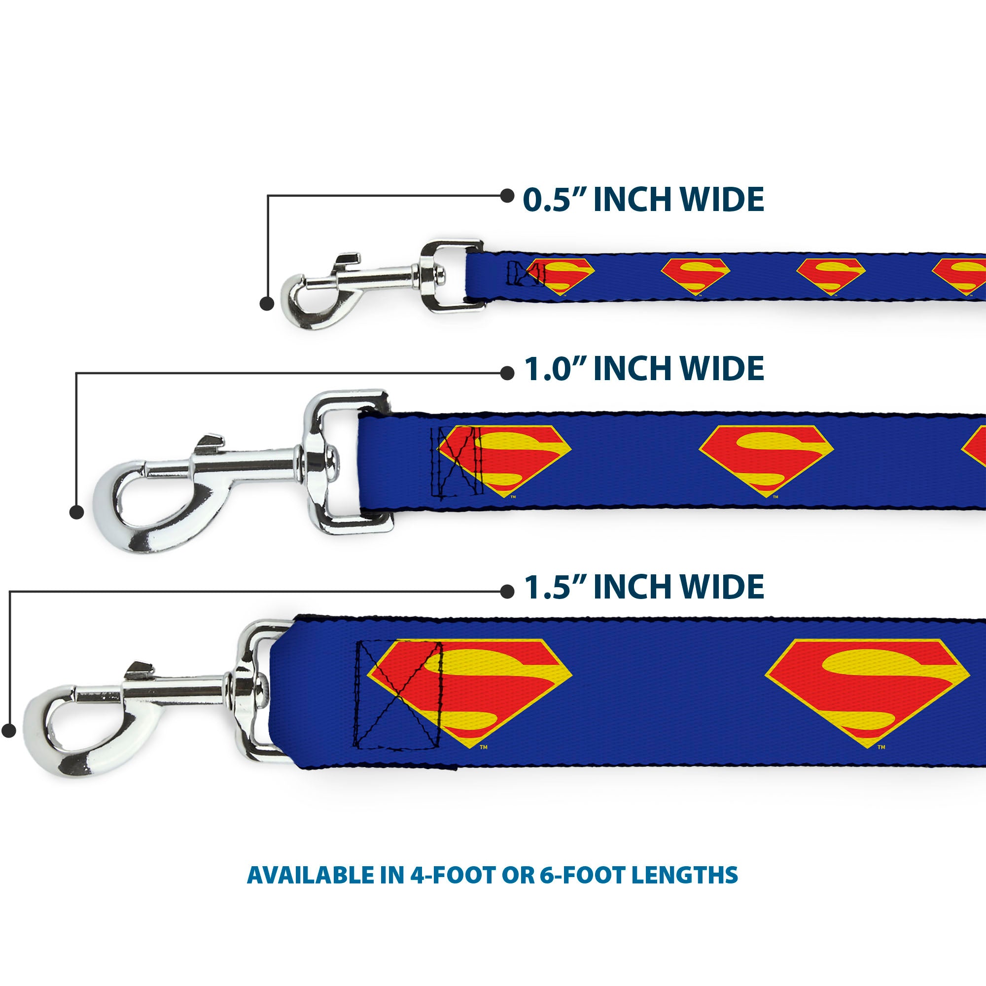 Dog Leash - DC League of Super-Pets Superman Shield Logo Blue/Red/Yellow Dog Leashes DC Comics