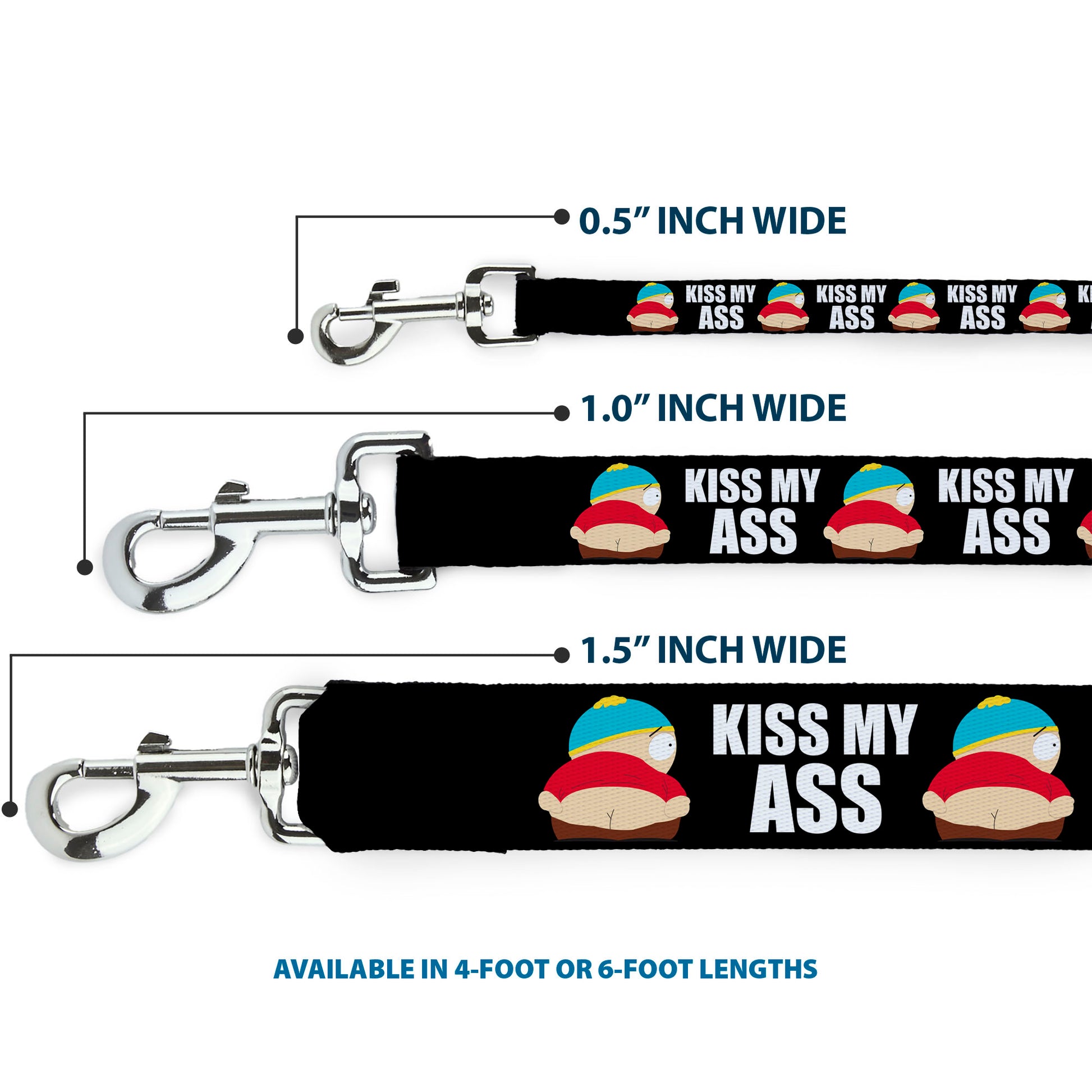 Dog Leash - South Park Cartman Pants KISS MY ASS Pose Black/White Dog Leashes South Park
