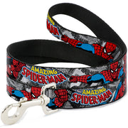Dog Leash - THE AMAZING SPIDER-MAN Stacked Comic Books/Action Poses Dog Leashes Marvel Comics