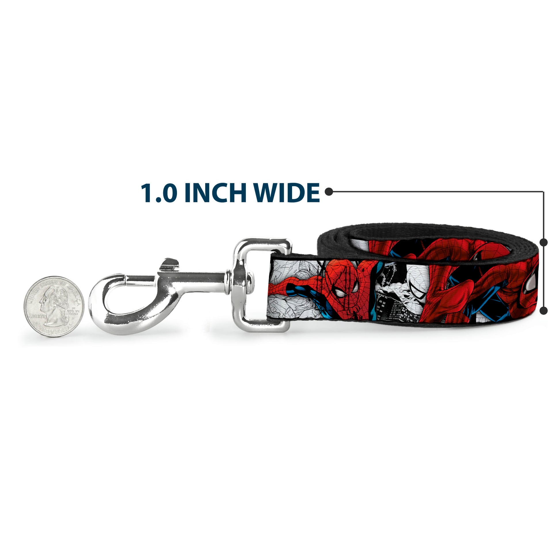 Dog Leash - SPIDER-MAN Action Poses/Comic Scenes White/Black/Red Dog Leashes Marvel Comics