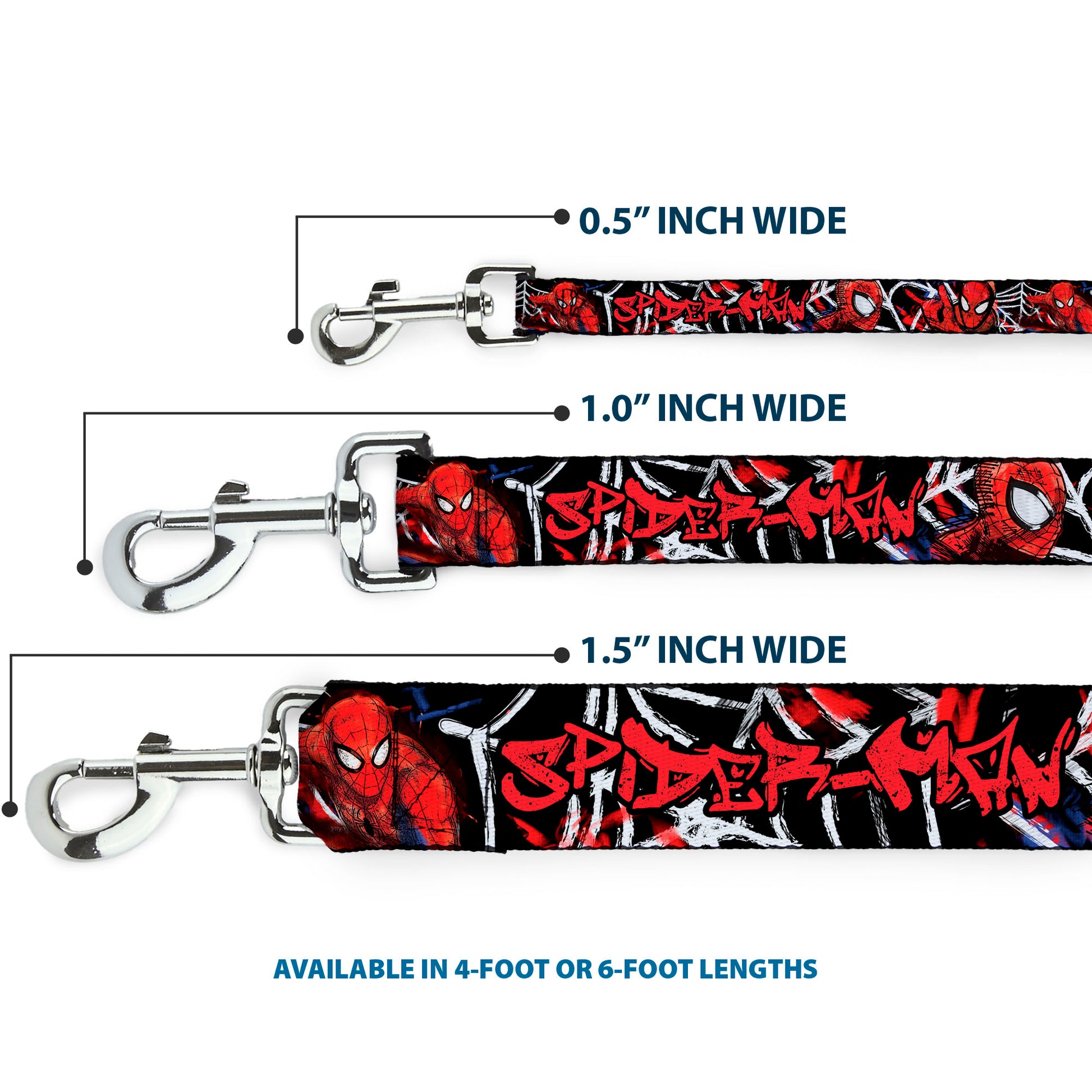 Dog Leash - SPIDER-MAN/3-Poses/Spider Web Sketch Black/White/Red Dog Leashes Marvel Comics
