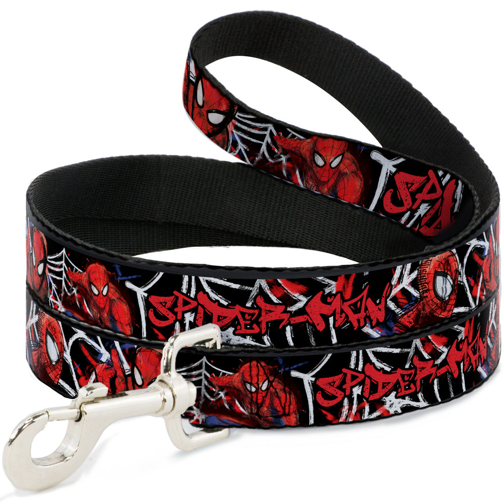 Dog Leash - SPIDER-MAN/3-Poses/Spider Web Sketch Black/White/Red Dog Leashes Marvel Comics