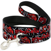 Dog Leash - SPIDER-MAN/3-Poses/Spider Web Sketch Black/White/Red Dog Leashes Marvel Comics