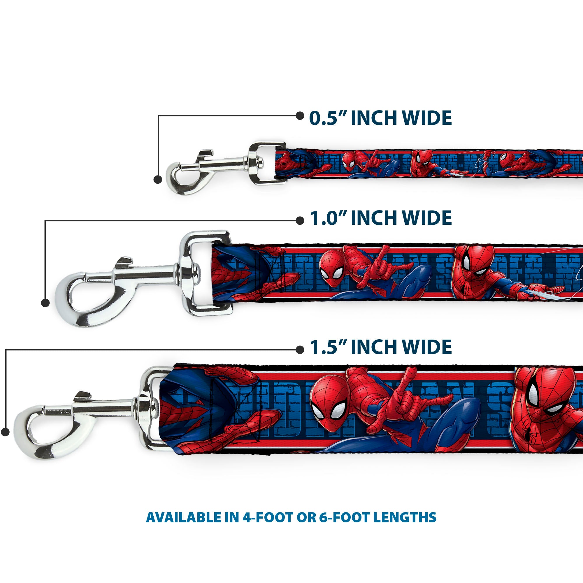 Dog Leash - SPIDER-MAN 3-Action Poses/Bricks/Stripe Blues/Red/White Dog Leashes Marvel Comics
