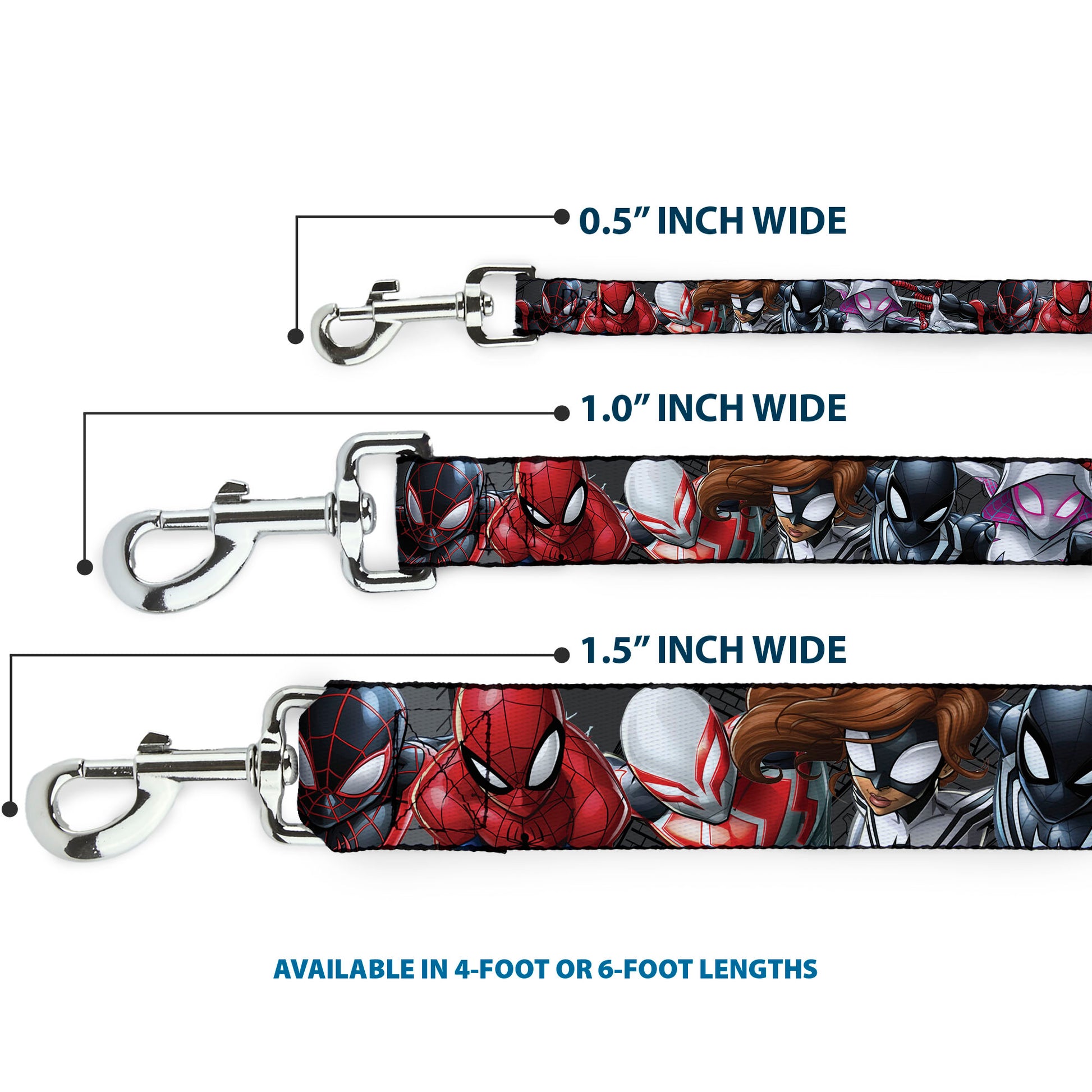 Dog Leash - 6-Spider Hero Action Poses Grays Dog Leashes Marvel Comics