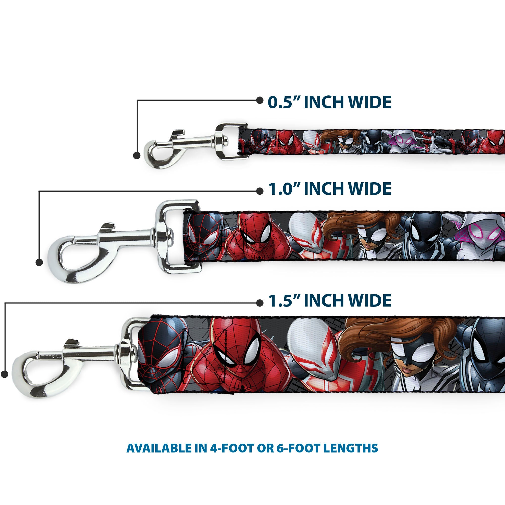 Dog Leash - 6-Spider Hero Action Poses Grays Dog Leashes Marvel Comics