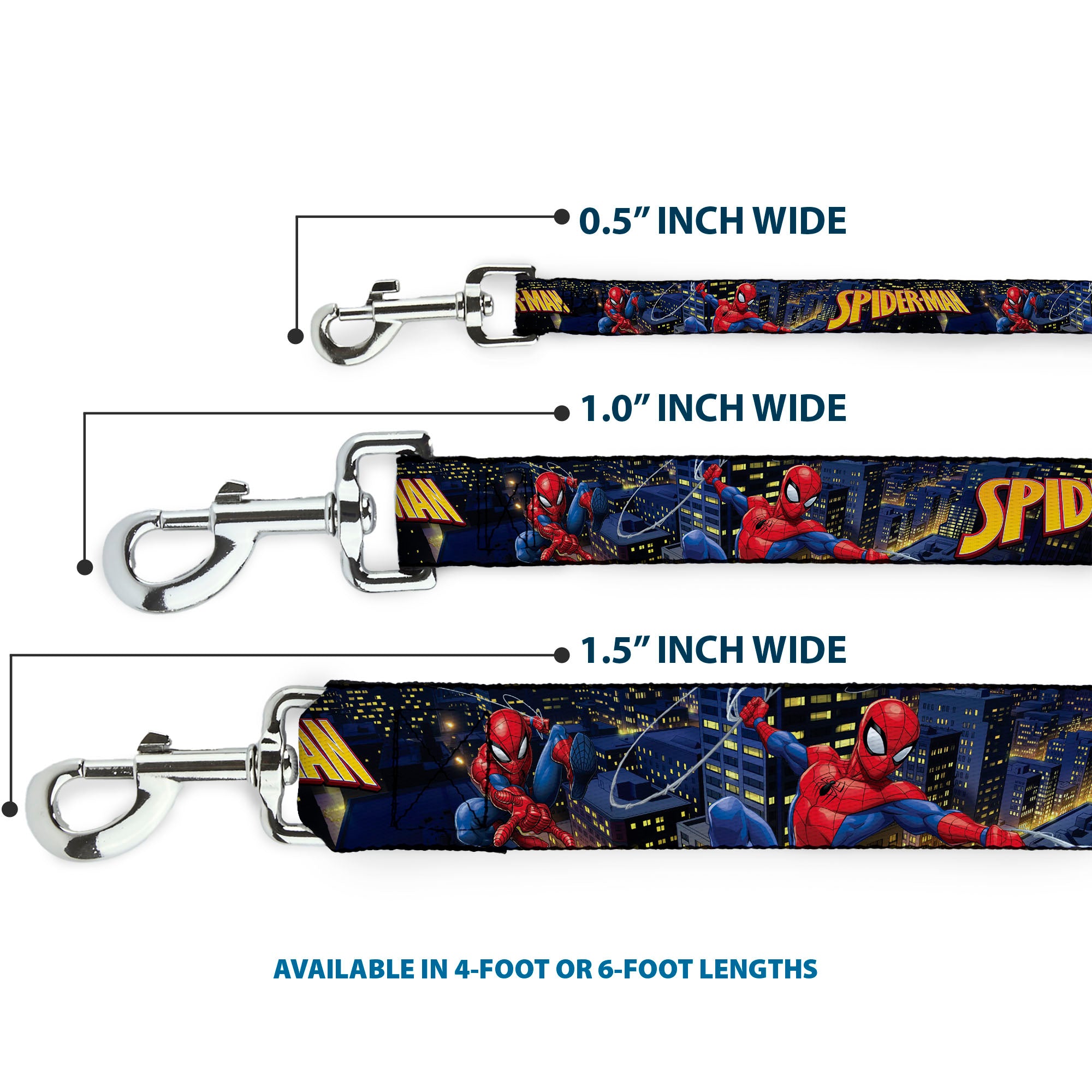 Dog Leash - SPIDER-MAN Title Logo and Action Skyline Poses Dog Leashes Marvel Comics