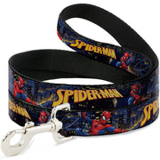 Dog Leash - SPIDER-MAN Title Logo and Action Skyline Poses Dog Leashes Marvel Comics