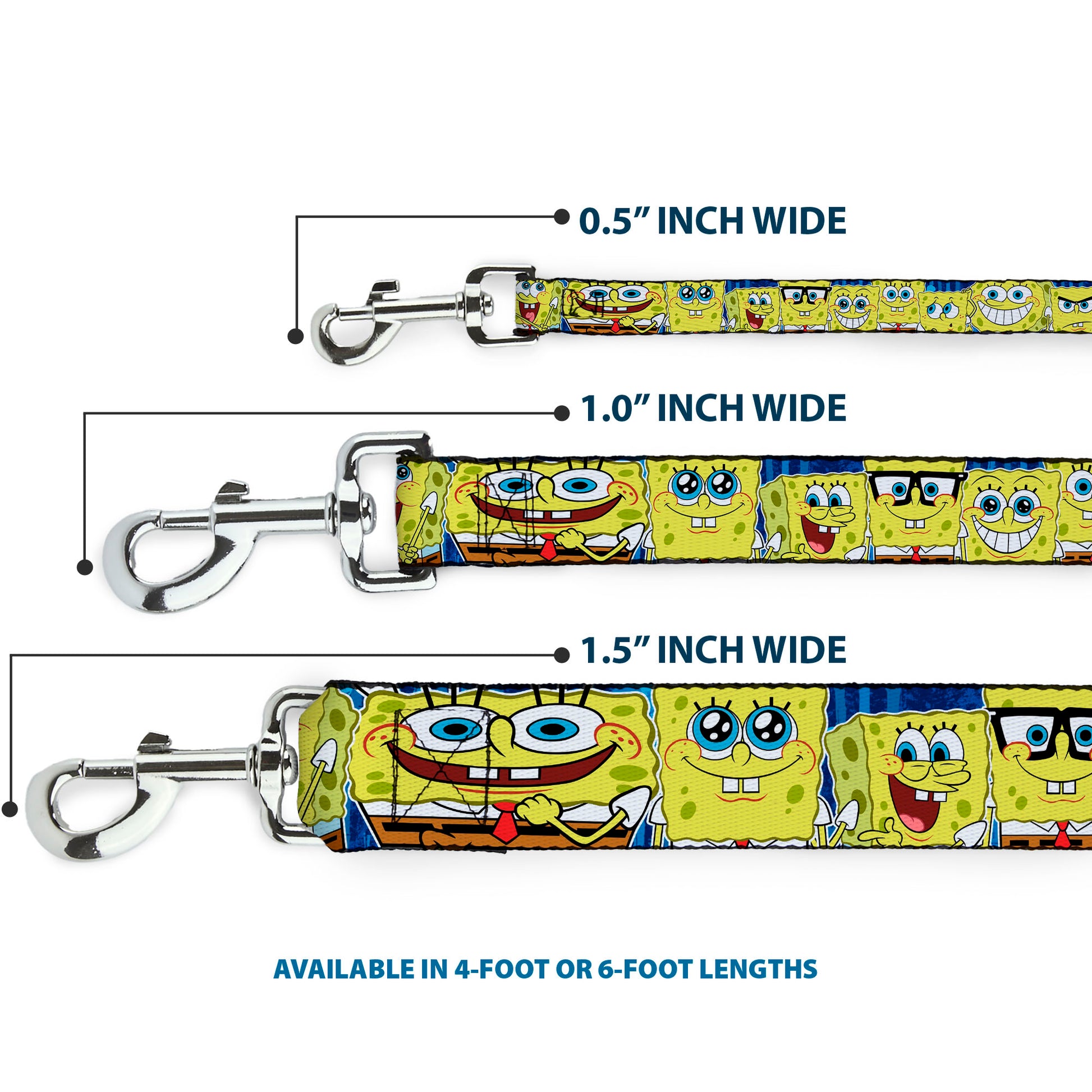 Dog Leash - SpongeBob Expressions Stripe Blue Dog Leashes SpongeBob SquarePants
