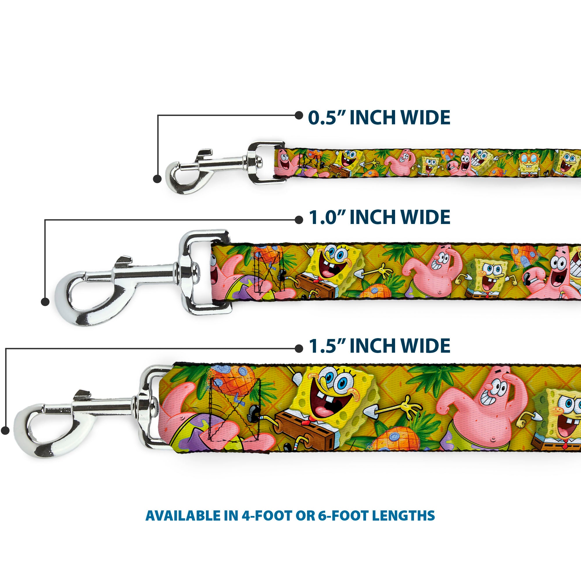 Dog Leash - SpongeBob & Patrick Starfish Poses Pineapple Gold Dog Leashes SpongeBob SquarePants