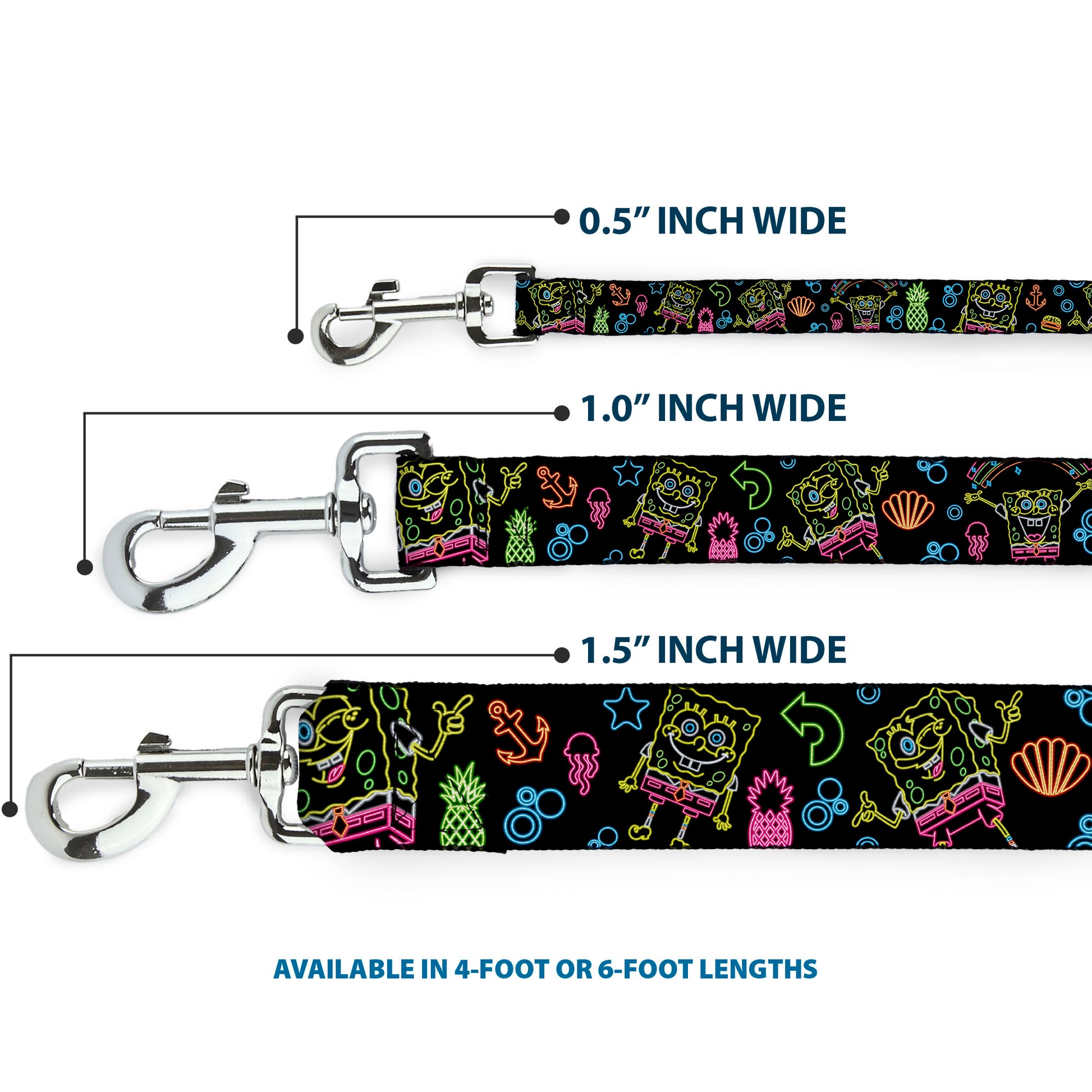 Dog Leash - Electric SpongeBob Poses/Elements Black/Multi Color Dog Leashes SpongeBob SquarePants