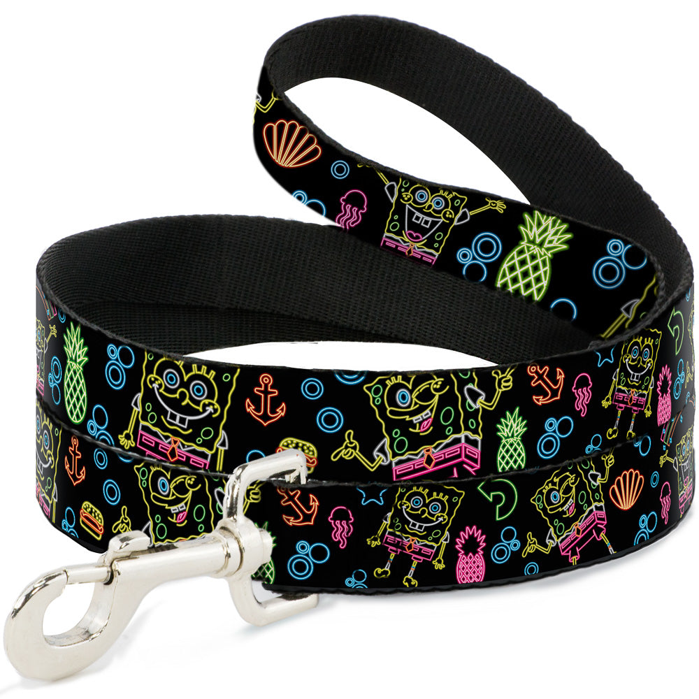Dog Leash - Electric SpongeBob Poses/Elements Black/Multi Color Dog Leashes SpongeBob SquarePants