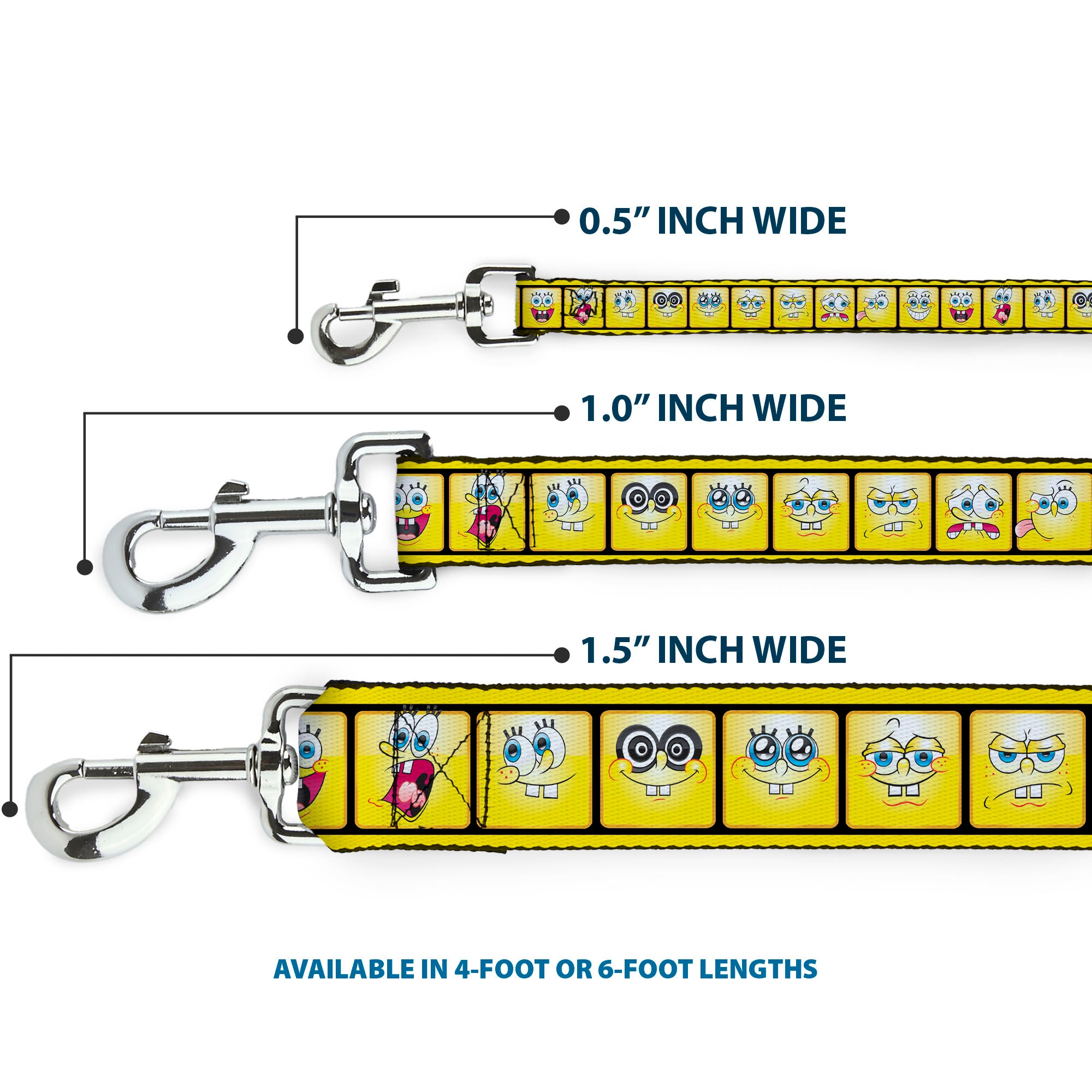 Dog Leash - SpongeBob 10-Expressions Filmstrip Yellows/Black/White Dog Leashes SpongeBob SquarePants