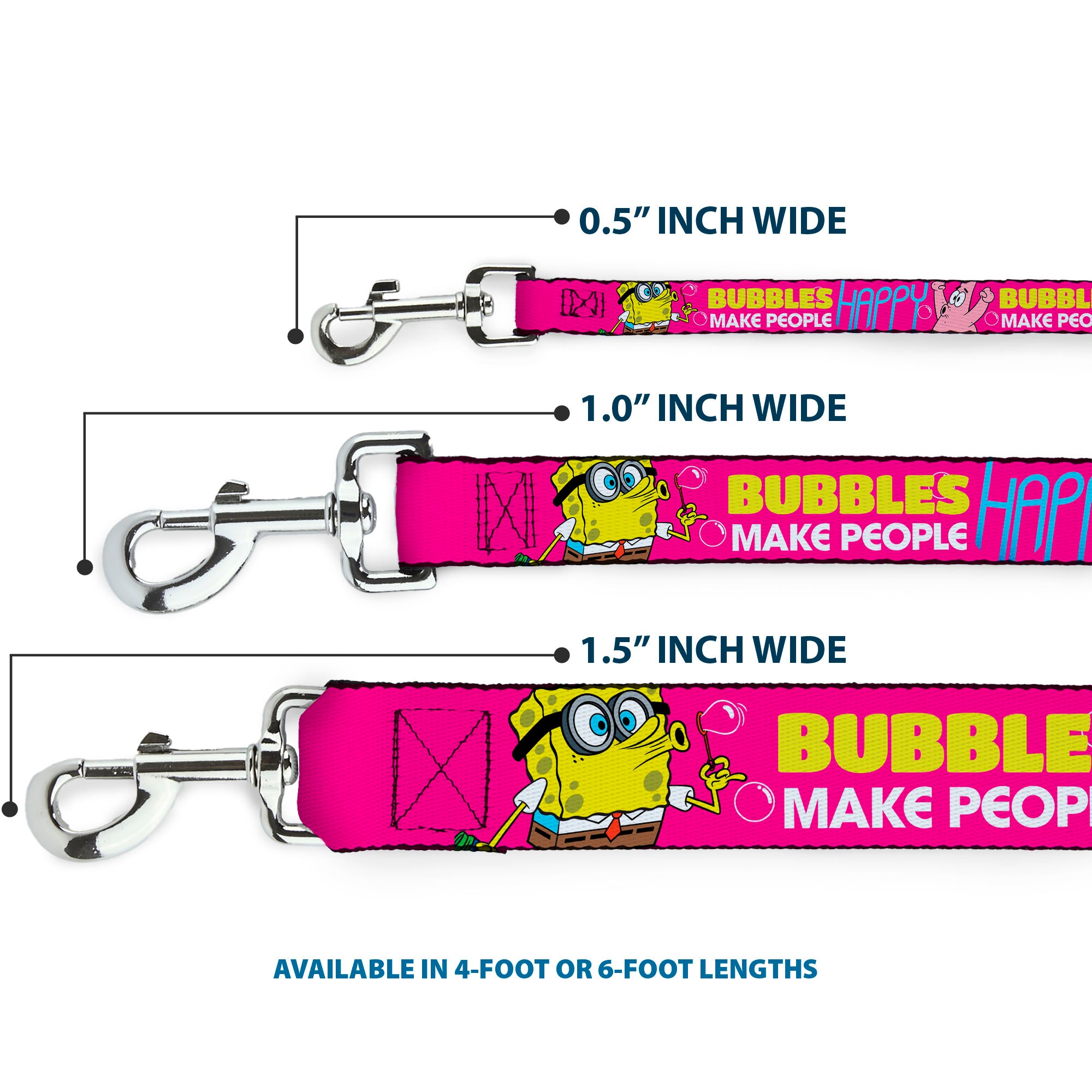 Dog Leash - Patrick Starfish Pose BUBBLES MAKE PEOPLE HAPPY Pink/Yellow/White/Blue Dog Leashes SpongeBob SquarePants