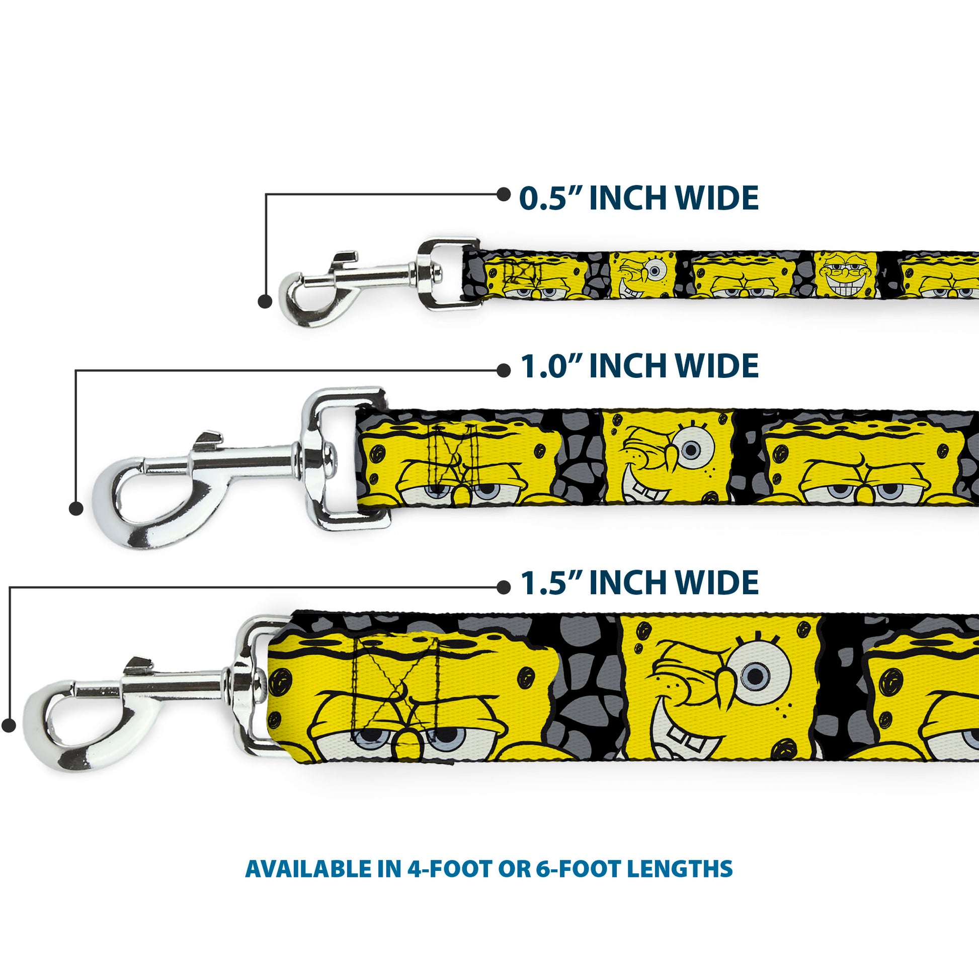 Dog Leash - SpongeBob 4-CLOSE-UP Expressions/Crackle Black/Gray/Yellow Dog Leashes SpongeBob SquarePants