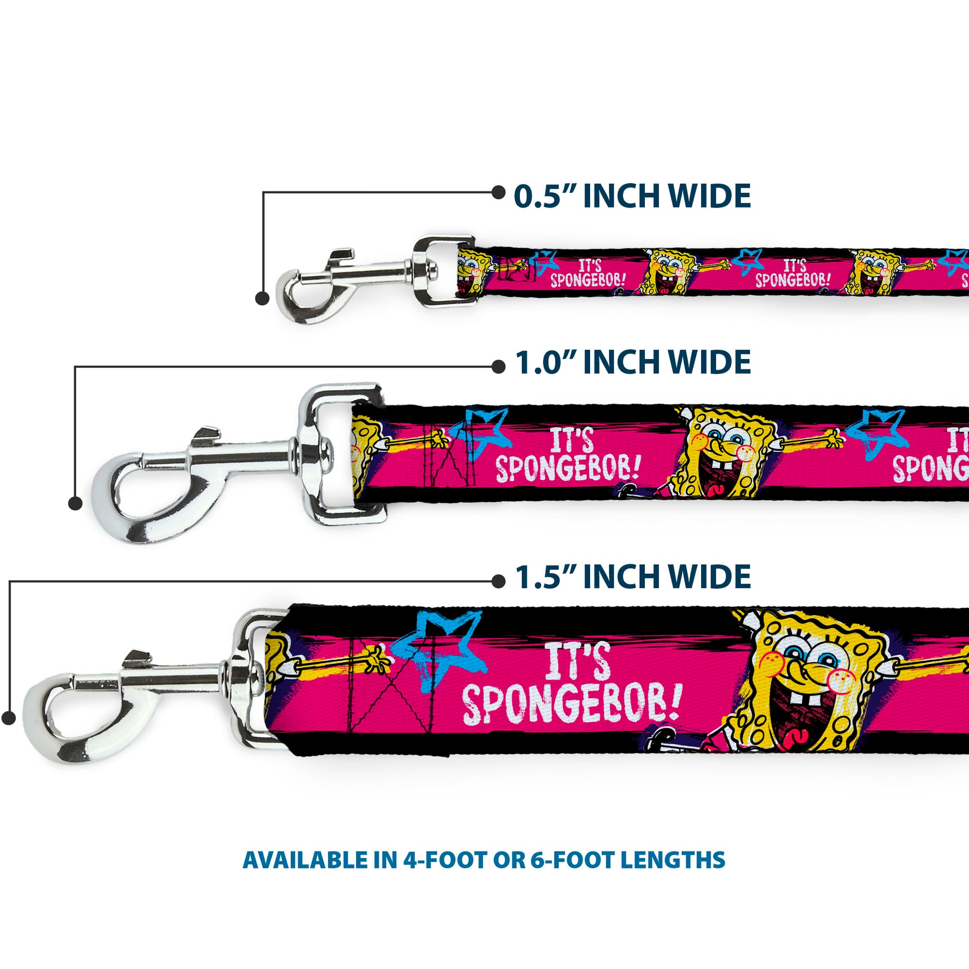 Dog Leash - SpongeBob Pose IT'S SPONGEBOB! Stripe Black/Pink/Blue/White Dog Leashes SpongeBob SquarePants