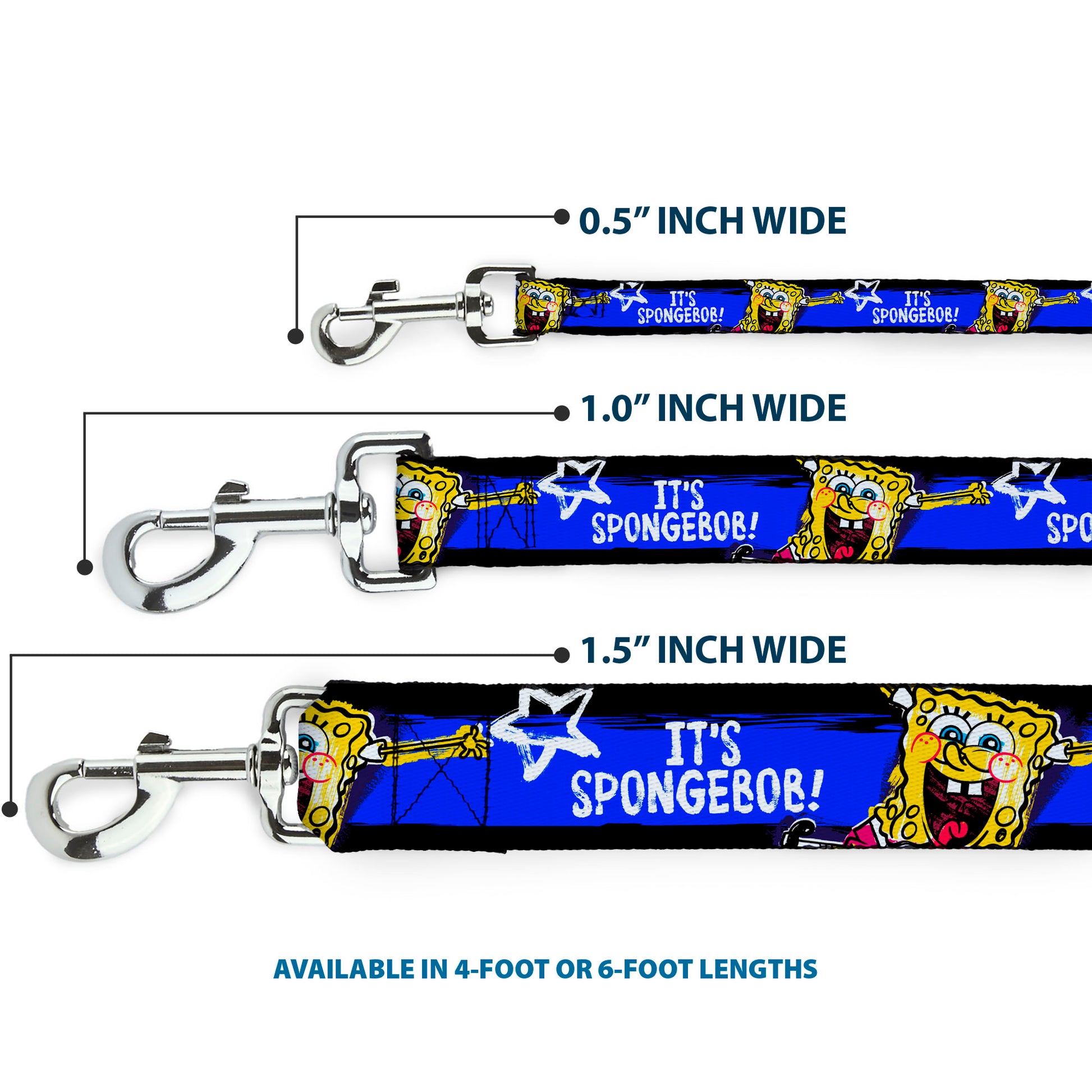Dog Leash - SpongeBob Pose IT'S SPONGEBOB! Stripe Black/Blue/White Dog Leashes SpongeBob SquarePants