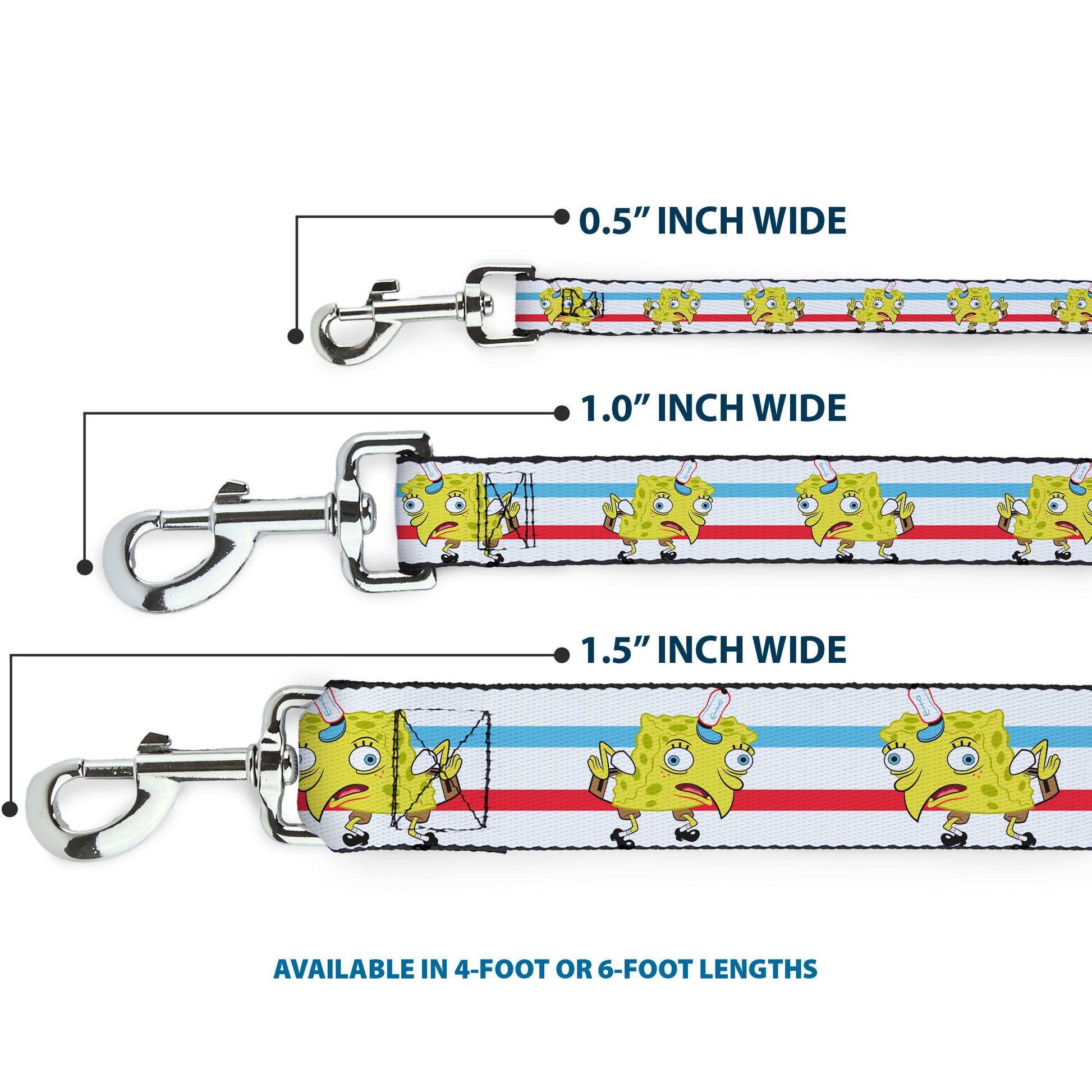 Dog Leash - Mocking SpongeBob Pose Stripe White/Blue/Red Dog Leashes SpongeBob SquarePants