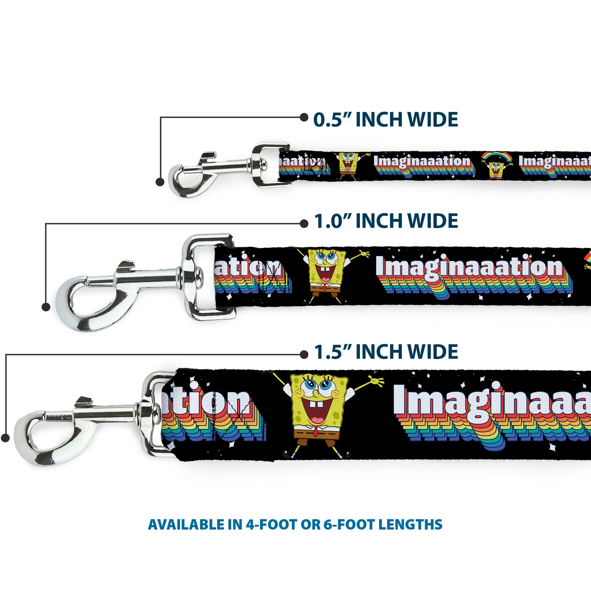 Dog Leash - SpongeBob Arms Up Rainbow Pose/IMAGINAAATION Black/Multi Color Dog Leashes SpongeBob SquarePants
