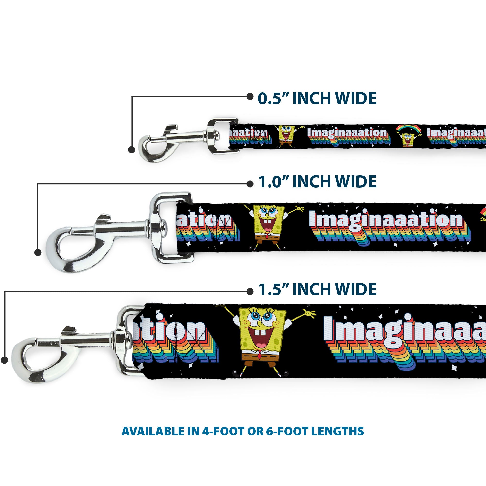 Dog Leash - SpongeBob Arms Up Rainbow Pose/IMAGINAAATION Black/Multi Color Dog Leashes SpongeBob SquarePants