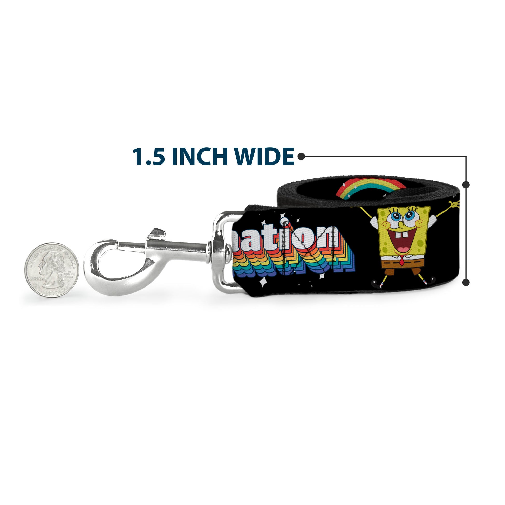 Dog Leash - SpongeBob Arms Up Rainbow Pose/IMAGINAAATION Black/Multi Color Dog Leashes SpongeBob SquarePants